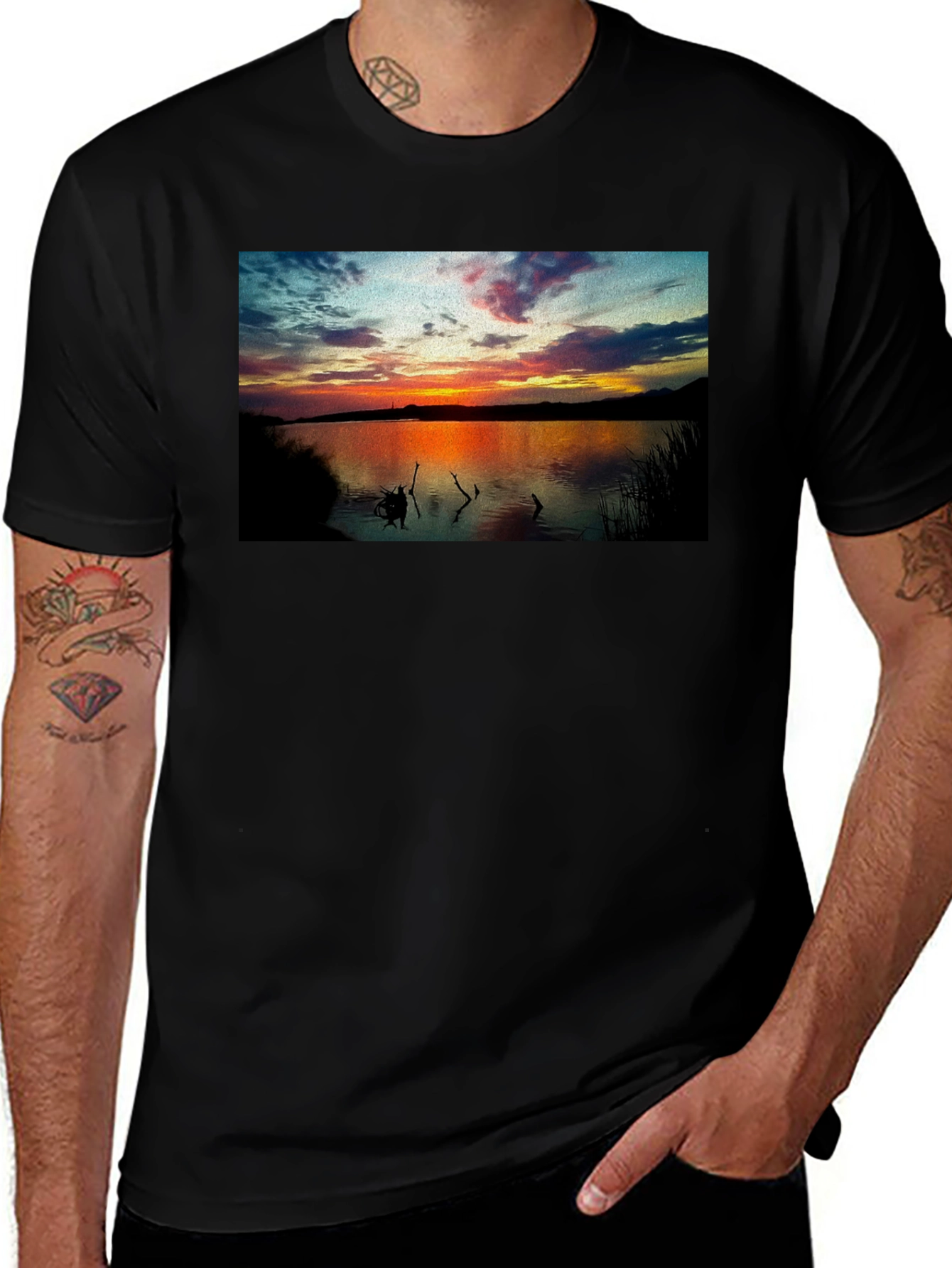 Variant 13 of Sunset Lake Graphic Tee - Men's Black T-Shirt