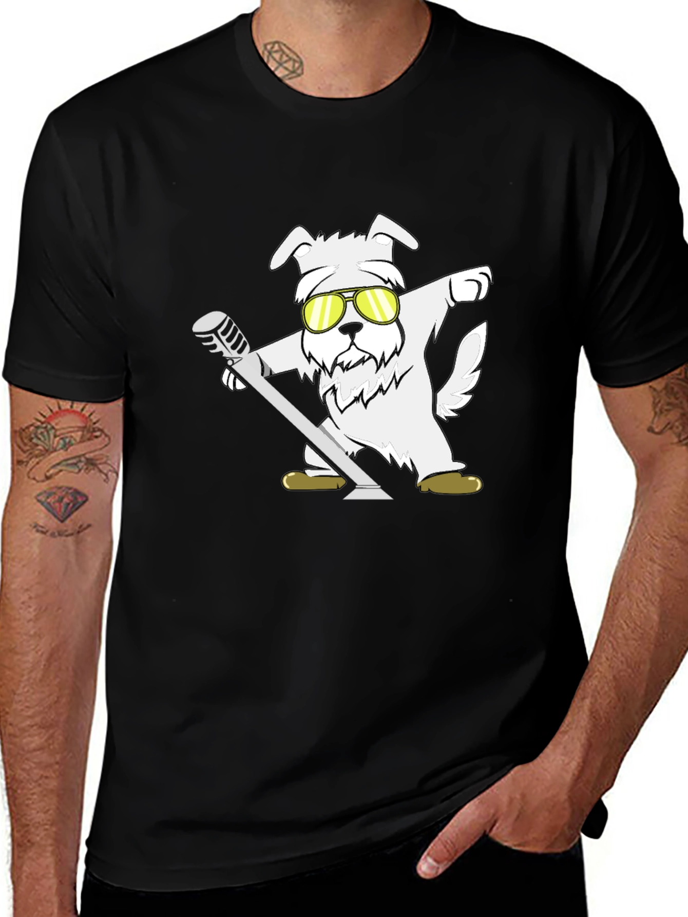 Variant 17 of Cool Dog T-Shirt - Dabbing with Microphone