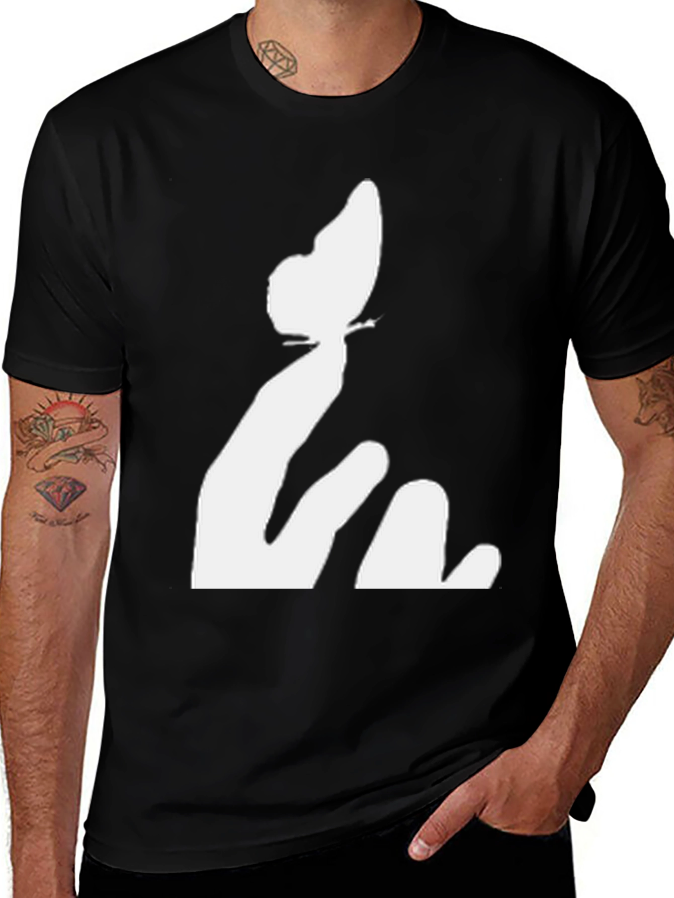 Variant 15 of Butterfly Hand Black Tee - Unique Graphic Print