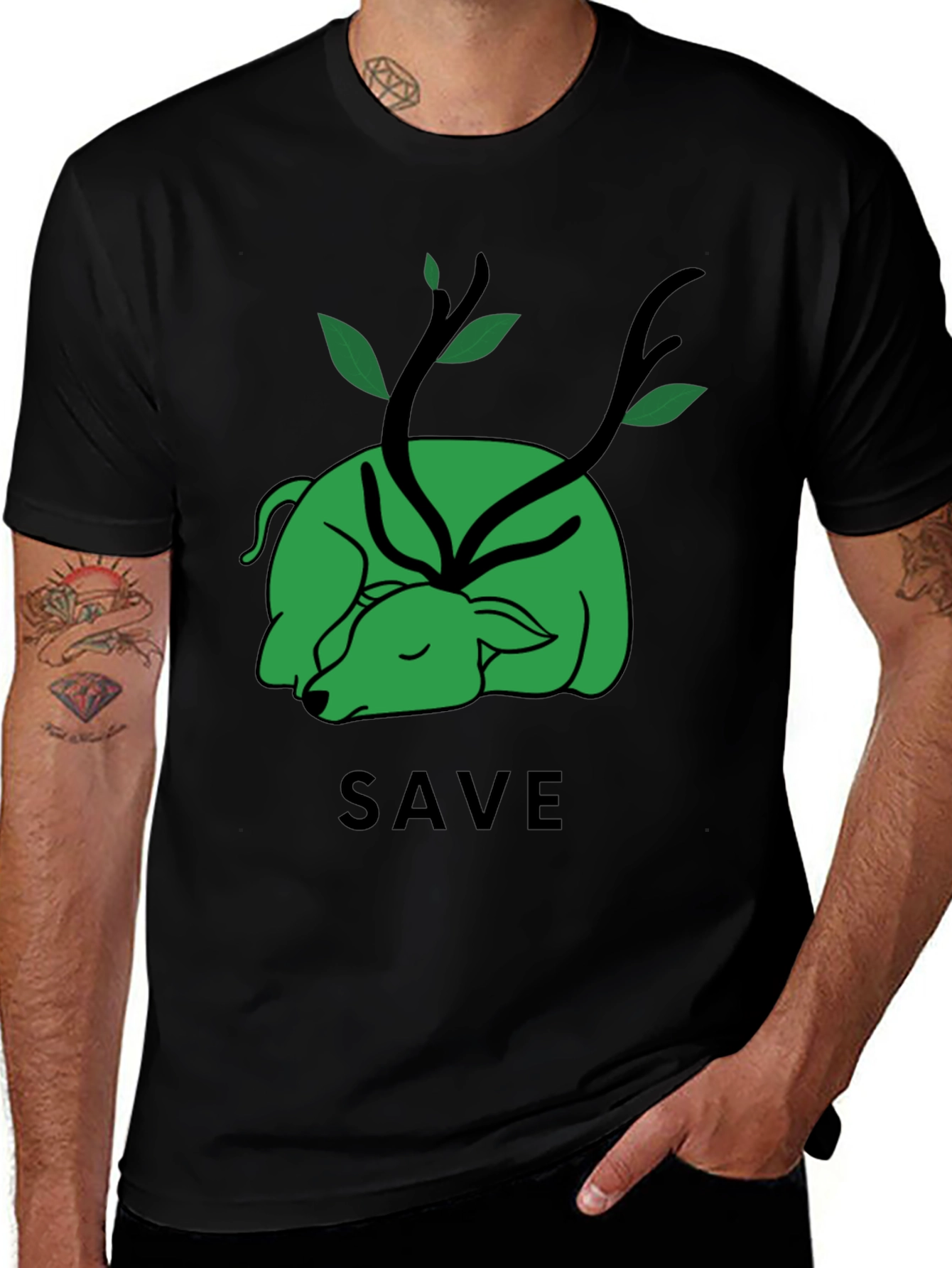 Variant 15 of Save the Planet T-Shirt - Green Deer Graphic Tee