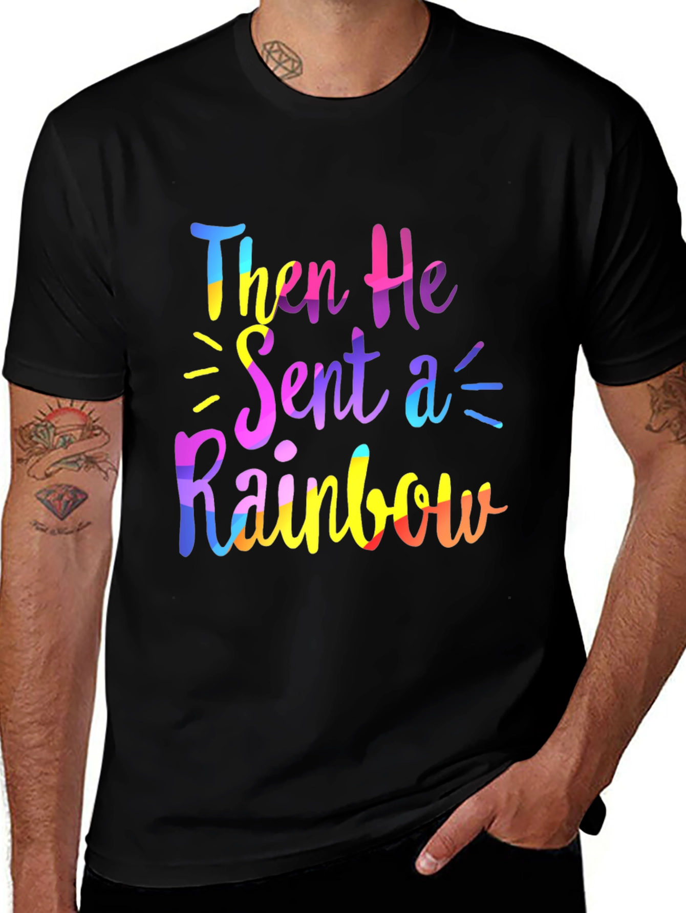Variant 16 of Rainbow Graphic T-Shirt - "Then He Sent a Rainbow"