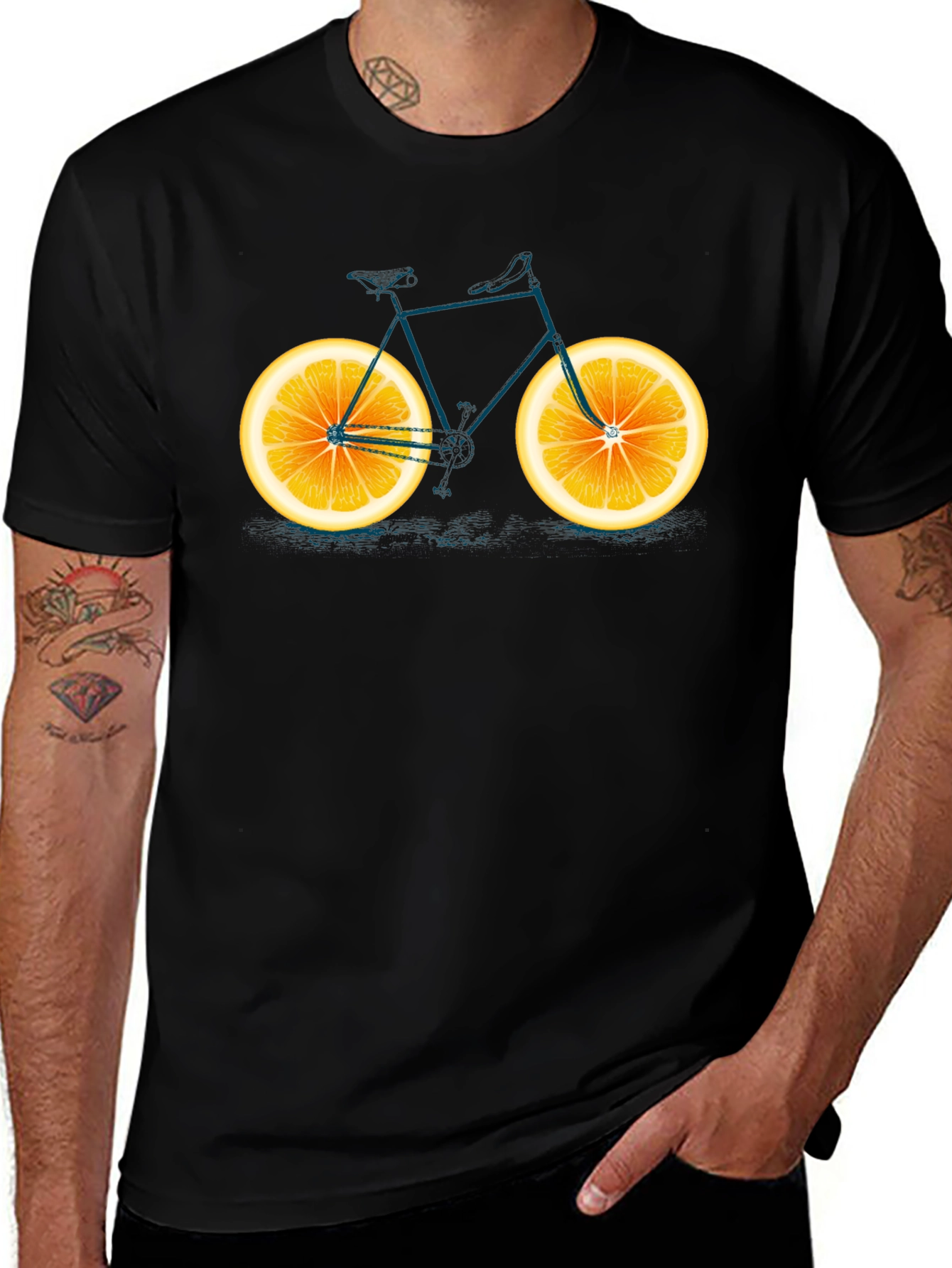 Citrus Wheel Bike Graphic Tee - Unique Bicycle Design