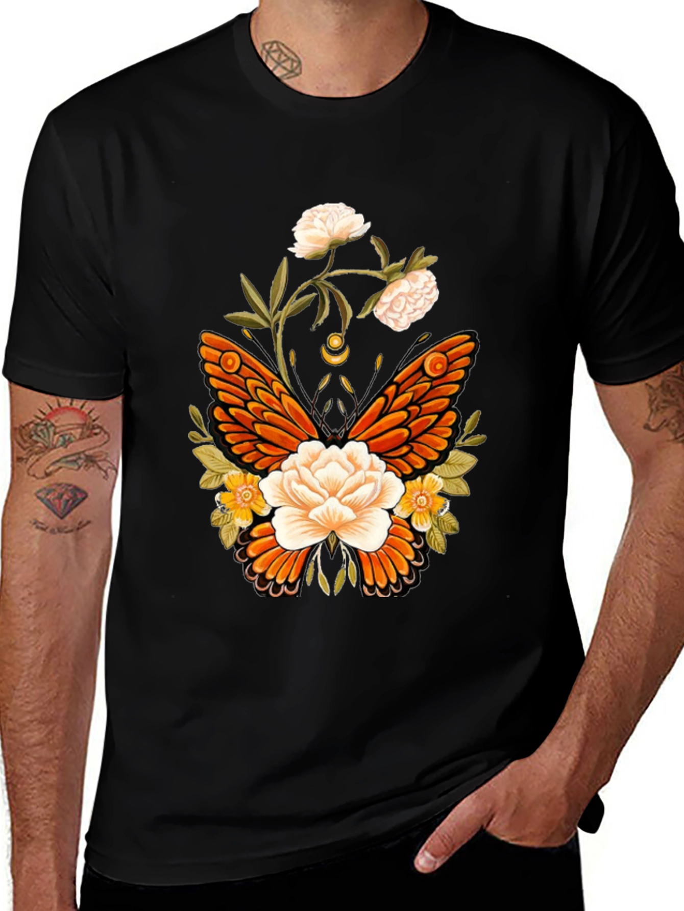 Variant 2 of Floral Butterfly Graphic T-Shirt - Black