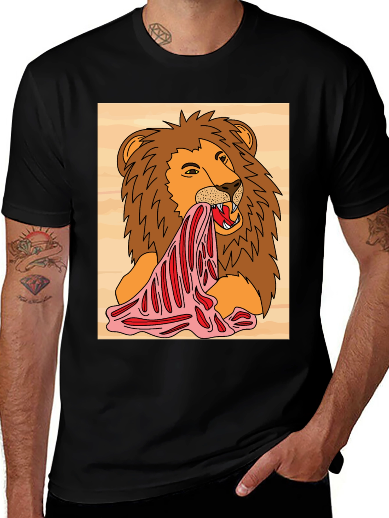 Variant 13 of Lion Eating Meat Graphic Tee - Black