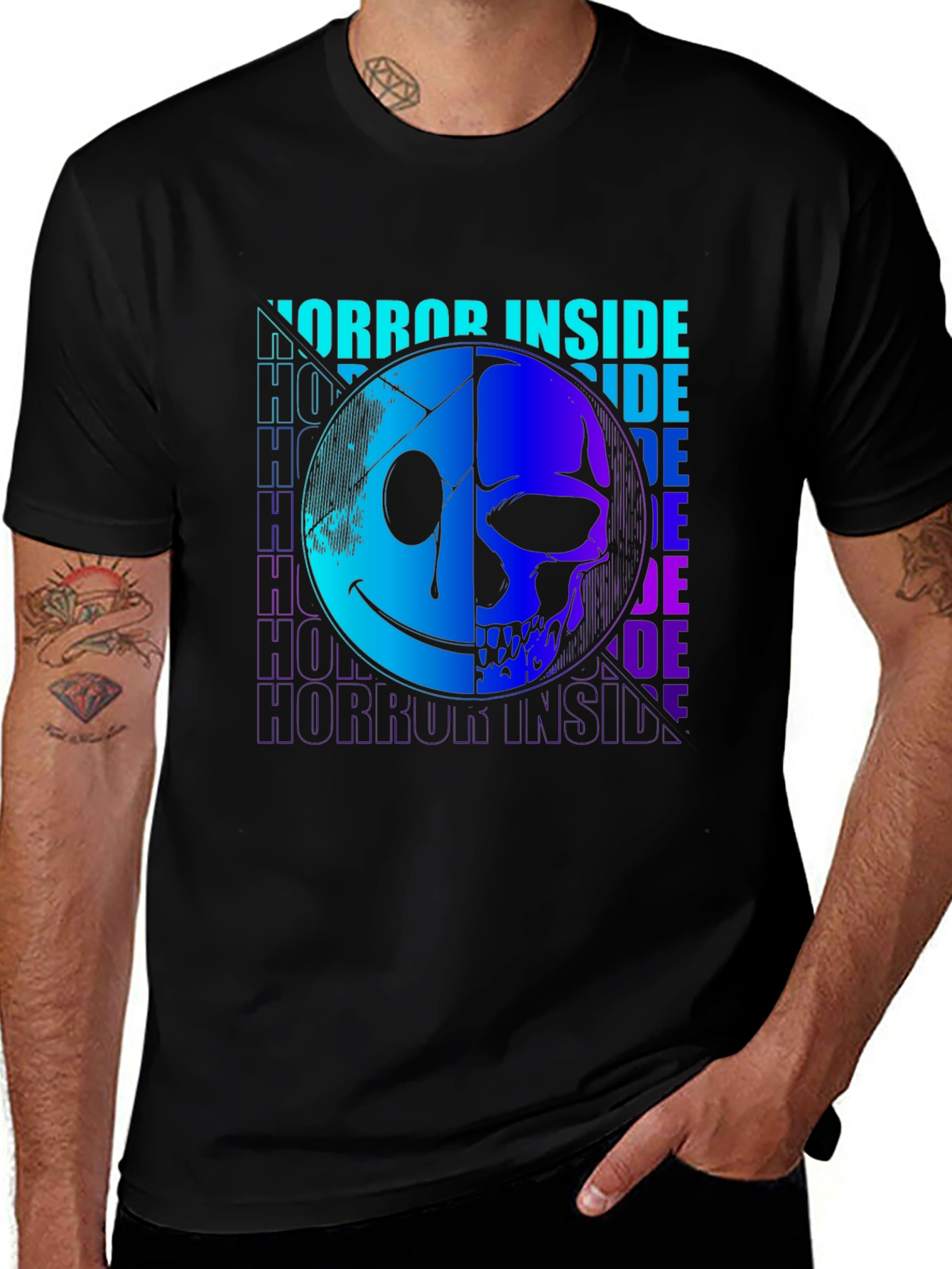 Variant 3 of Horror Inside T-Shirt - Half Smiley, Half Skull Design