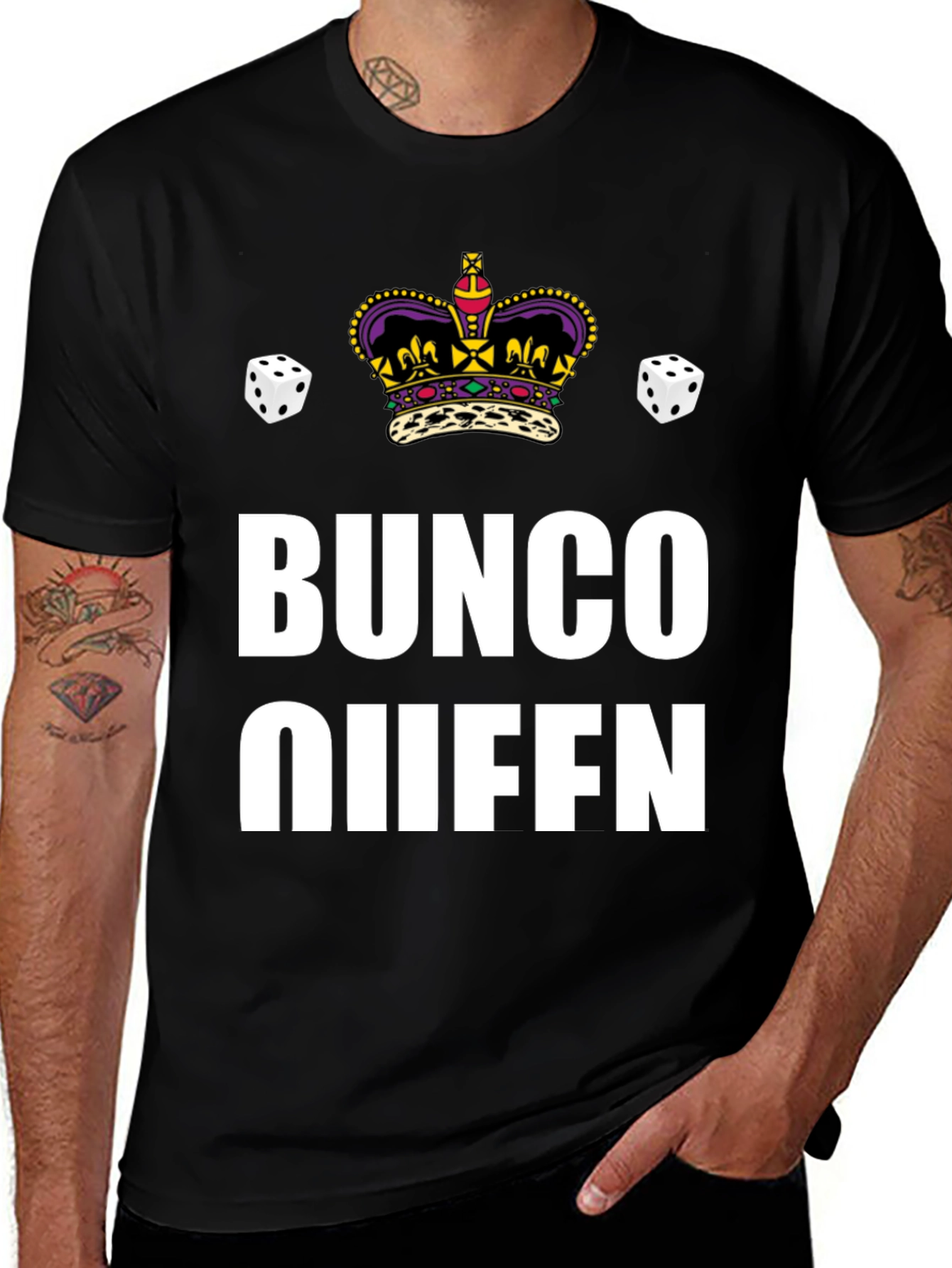 Bunco Queen Graphic T-Shirt - Dice & Crown Design