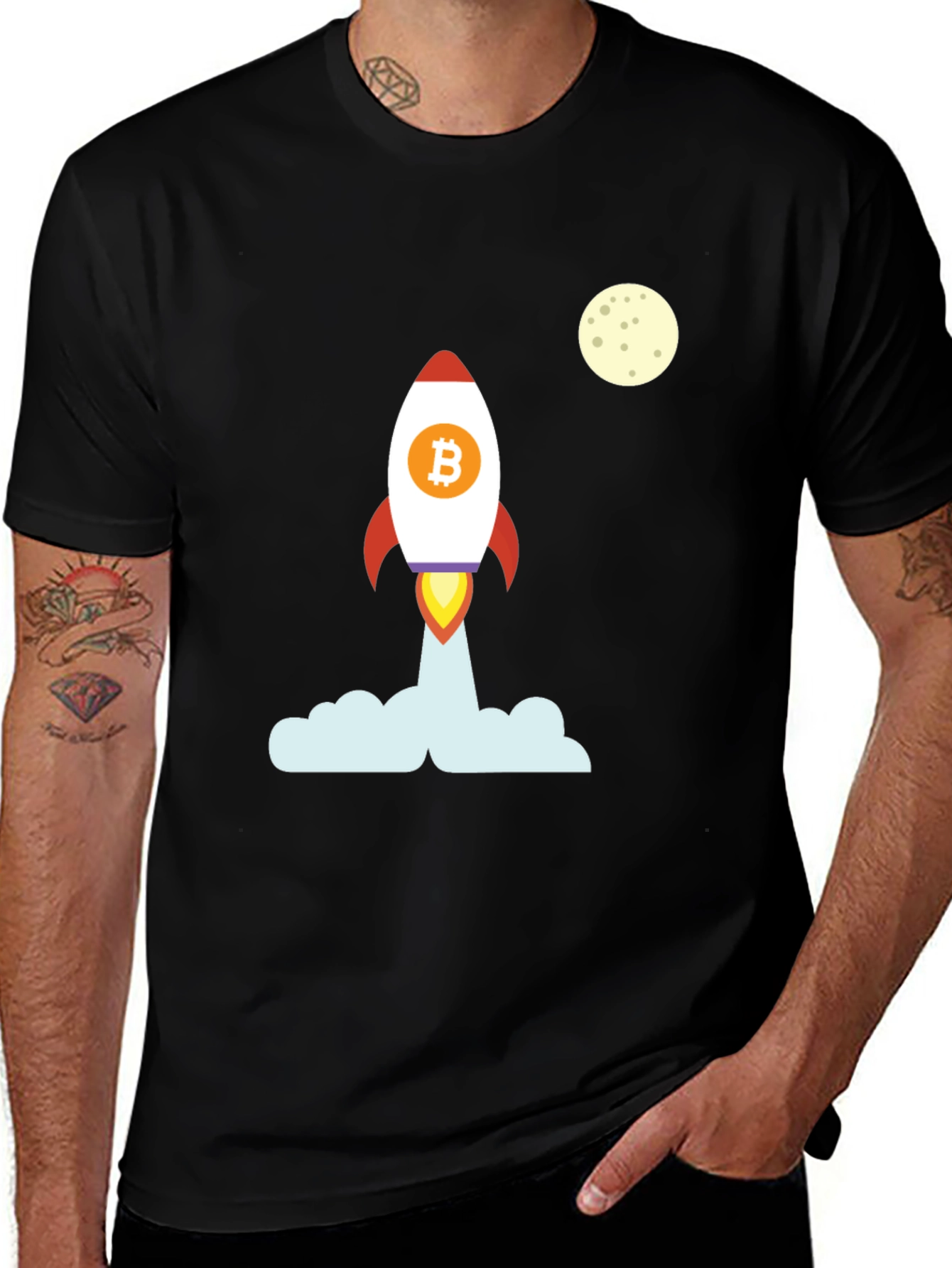 Variant 17 of Bitcoin Rocket to the Moon Black T-Shirt