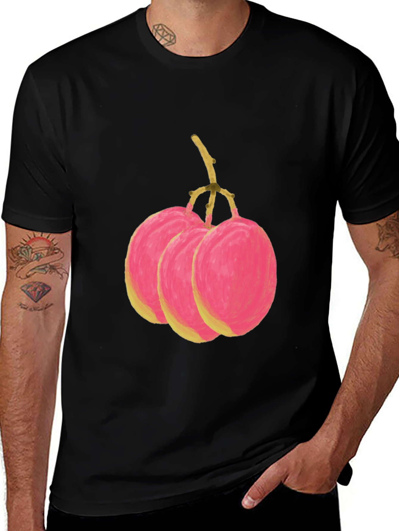 Variant 5 of Pink Tropical Fruit Graphic Tee - Black