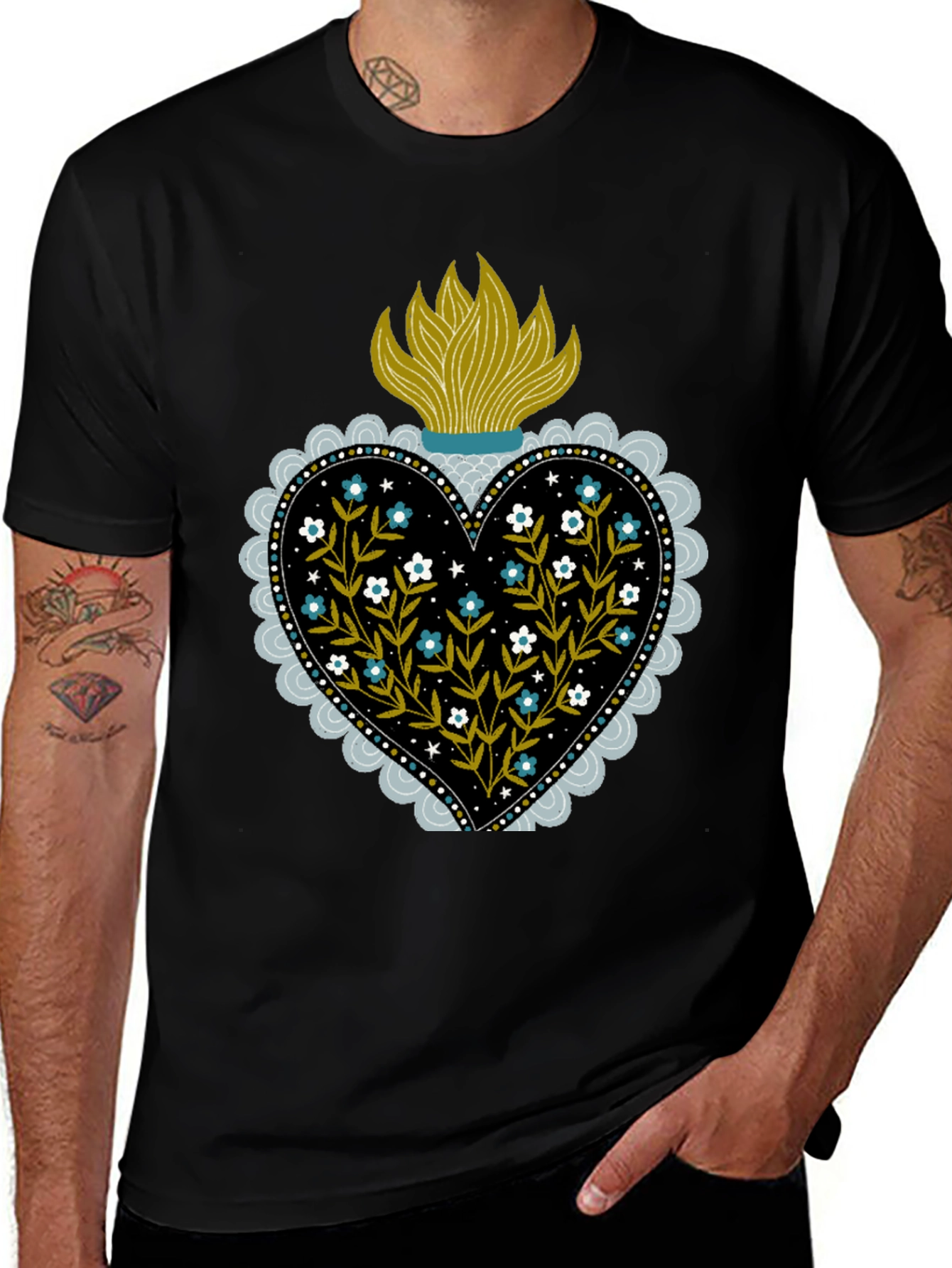 Variant 2 of Sacred Heart Floral T-Shirt