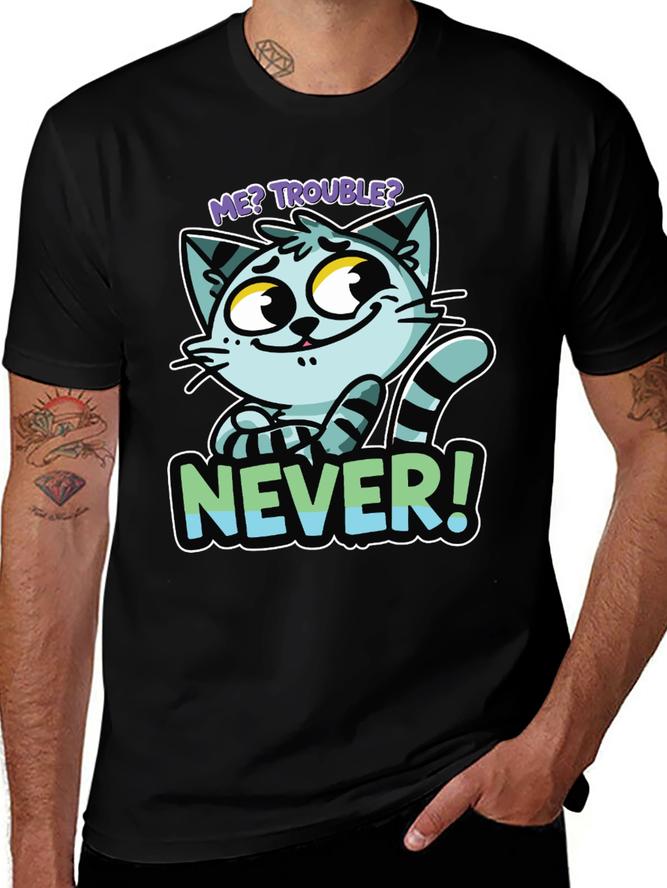 Variant 17 of Trouble? Never! Cat Cartoon Graphic T-Shirt