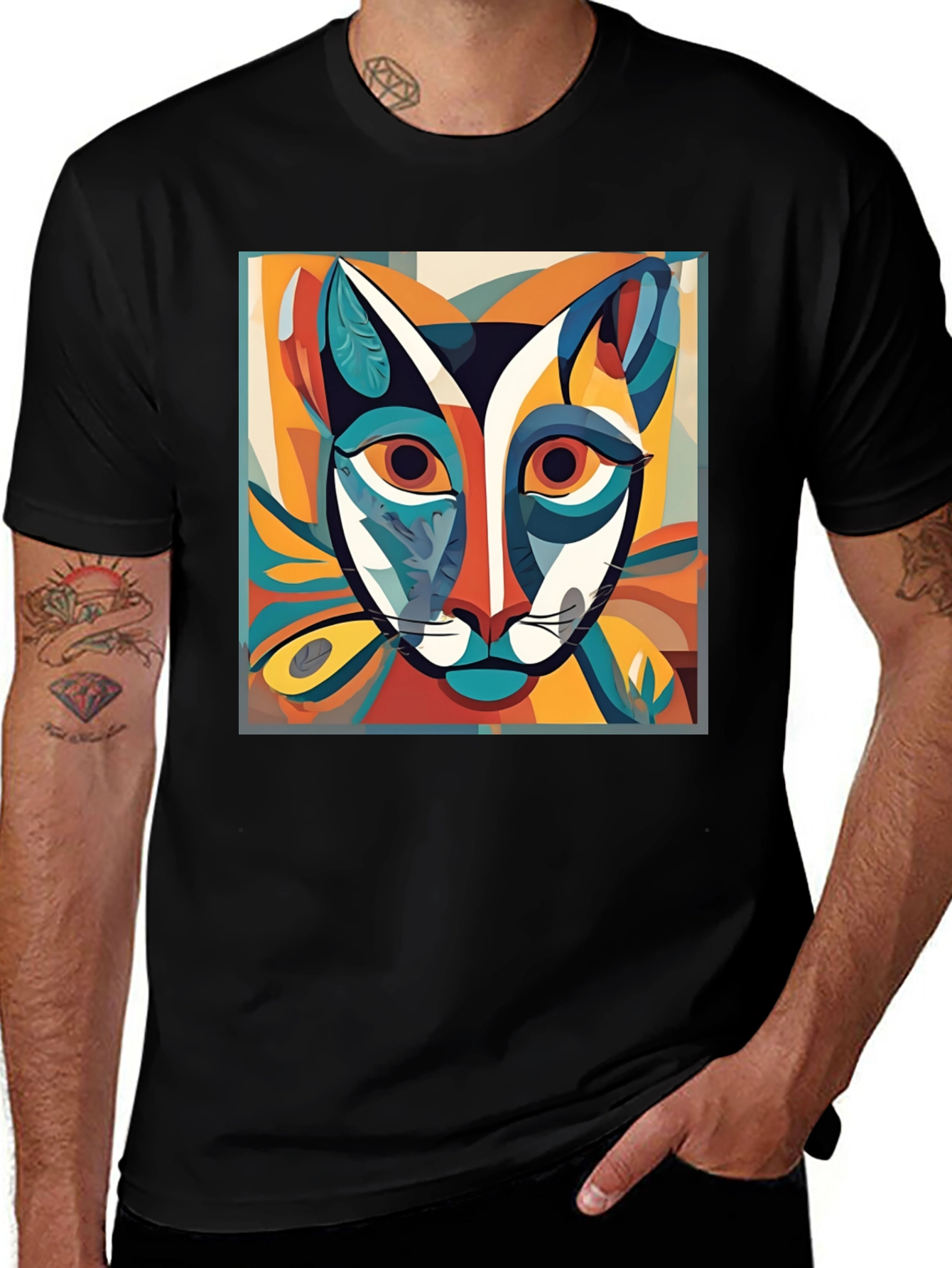 Abstract Cat Art Black T-Shirt