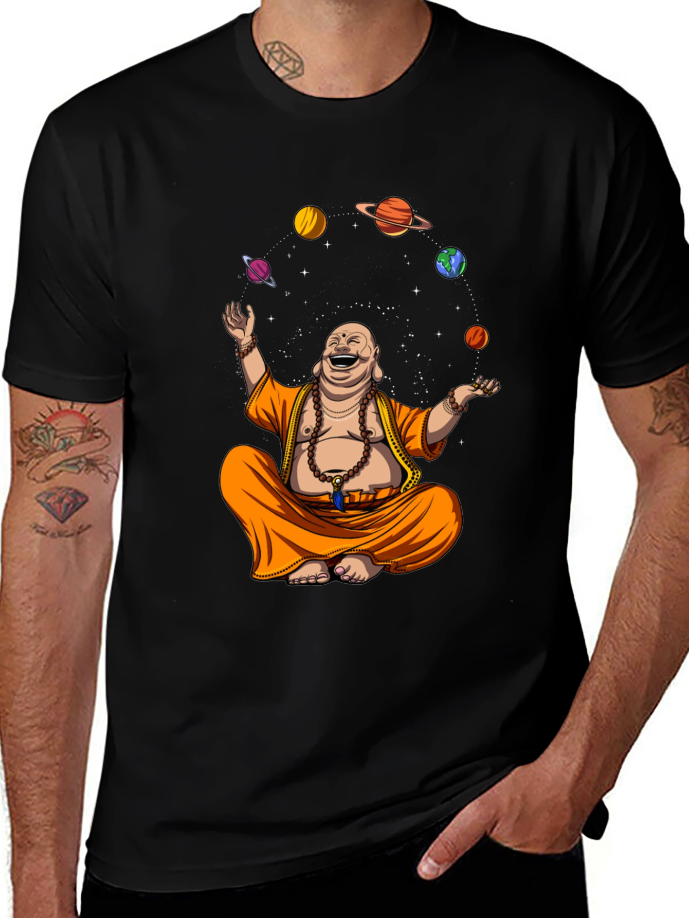 Variant 11 of Buddha Juggling Planets Graphic Tee - Black