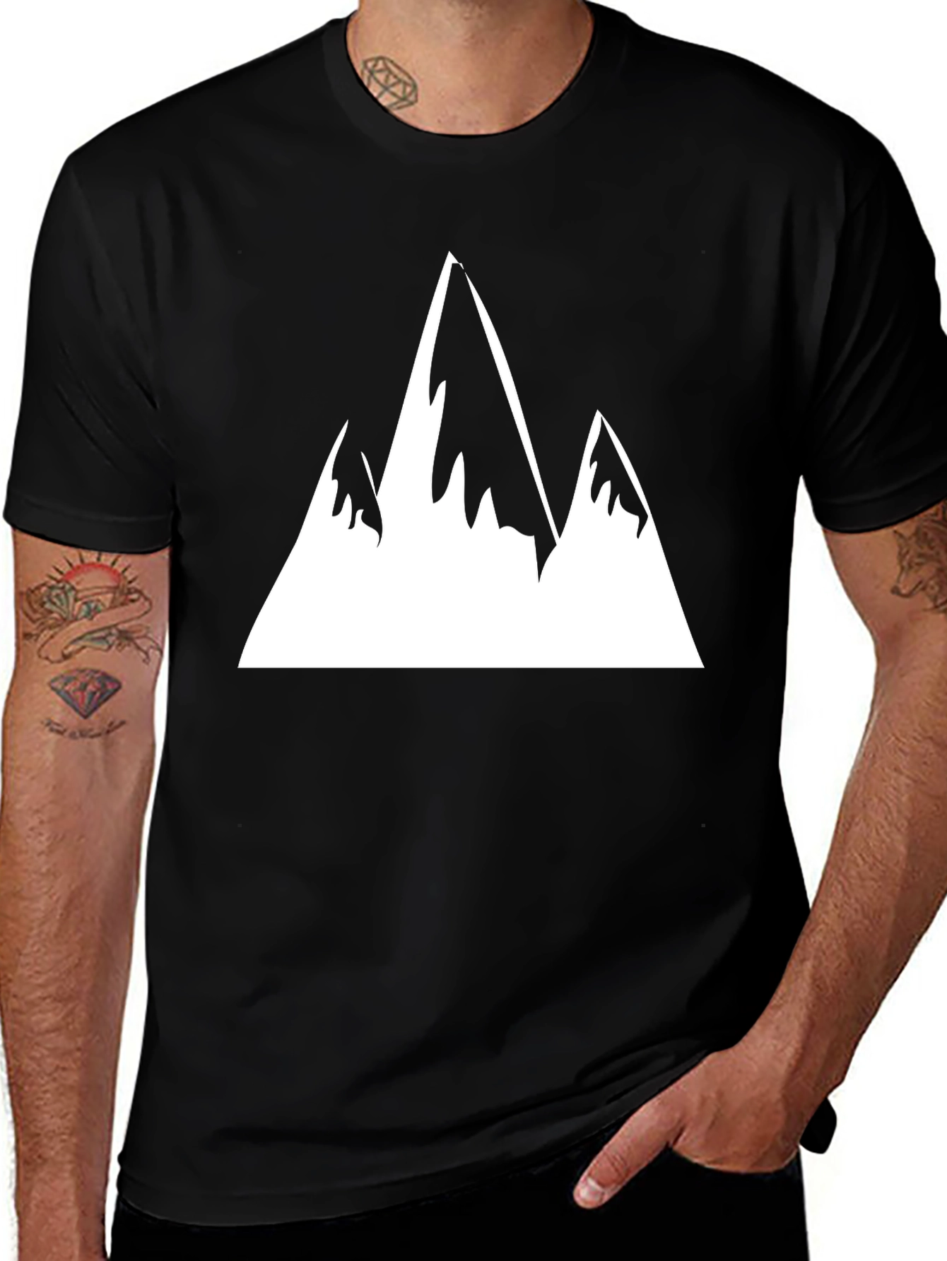 Variant 30 of Mountain Peaks Graphic Tee - Black Casual T-Shirt