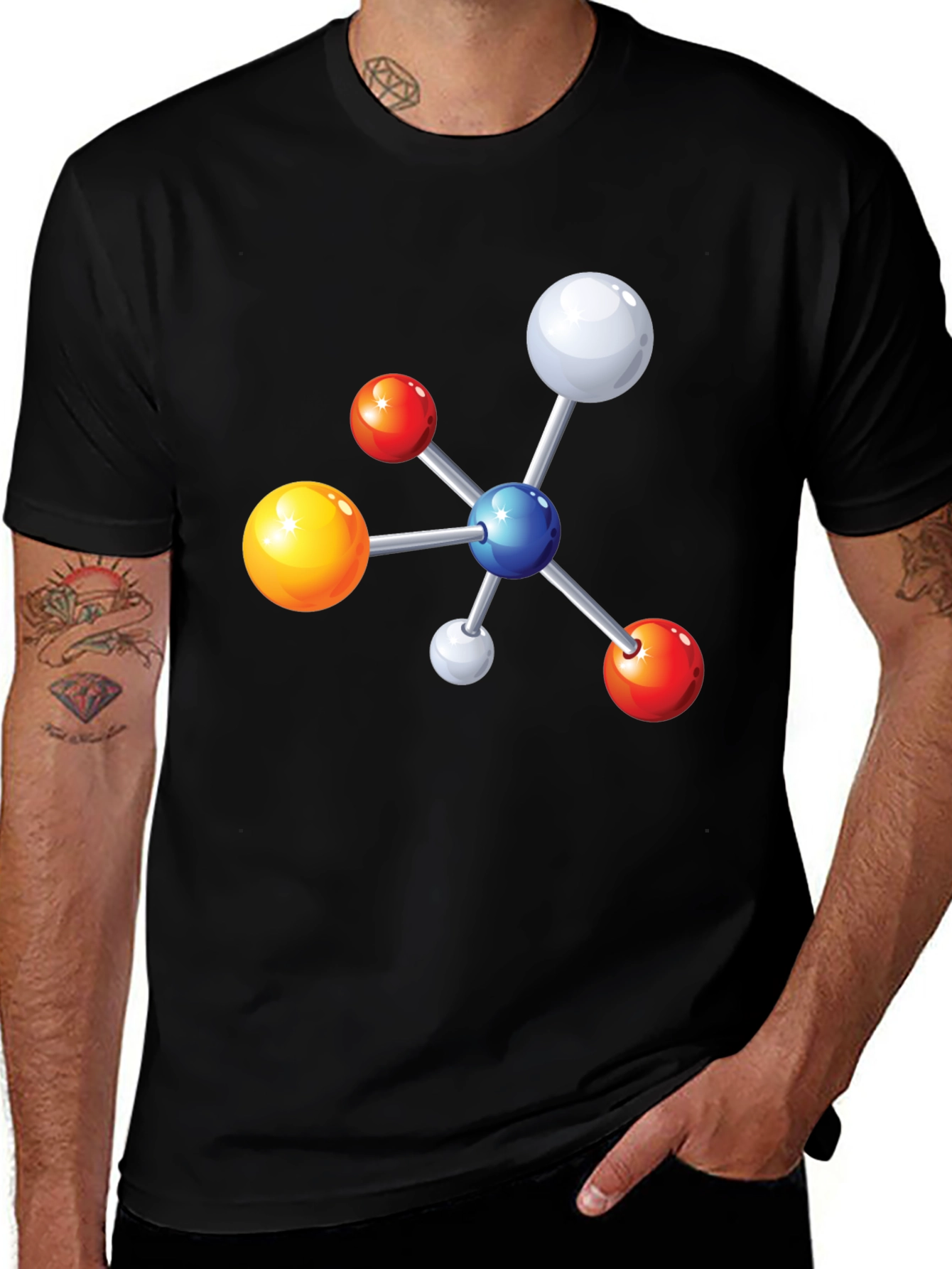 Variant 22 of Molecular Structure Graphic Print Black T-Shirt