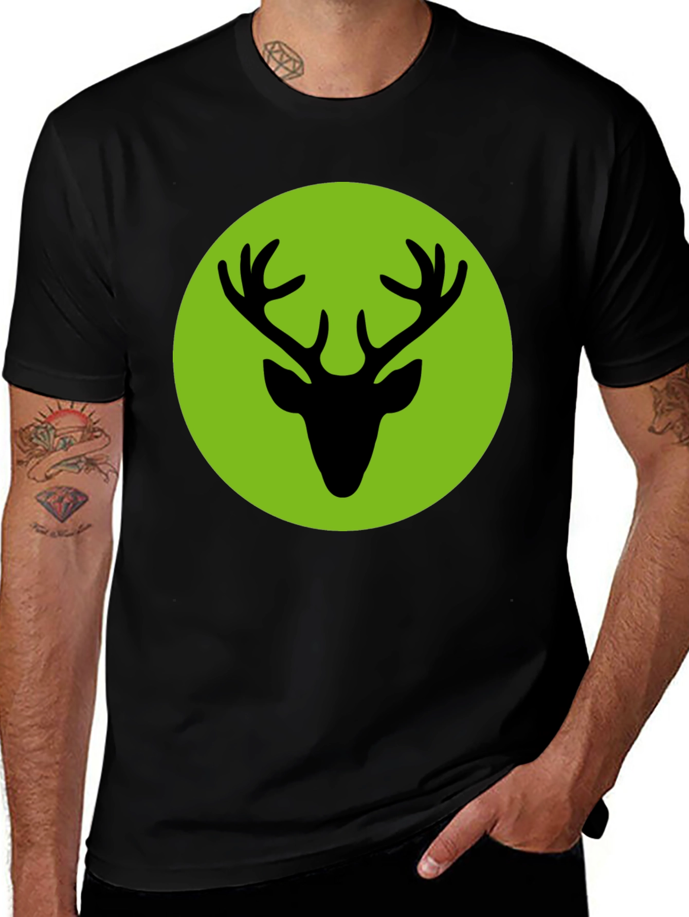 Variant 16 of Deer Silhouette Graphic Tee - Stylish Black Cotton Shirt