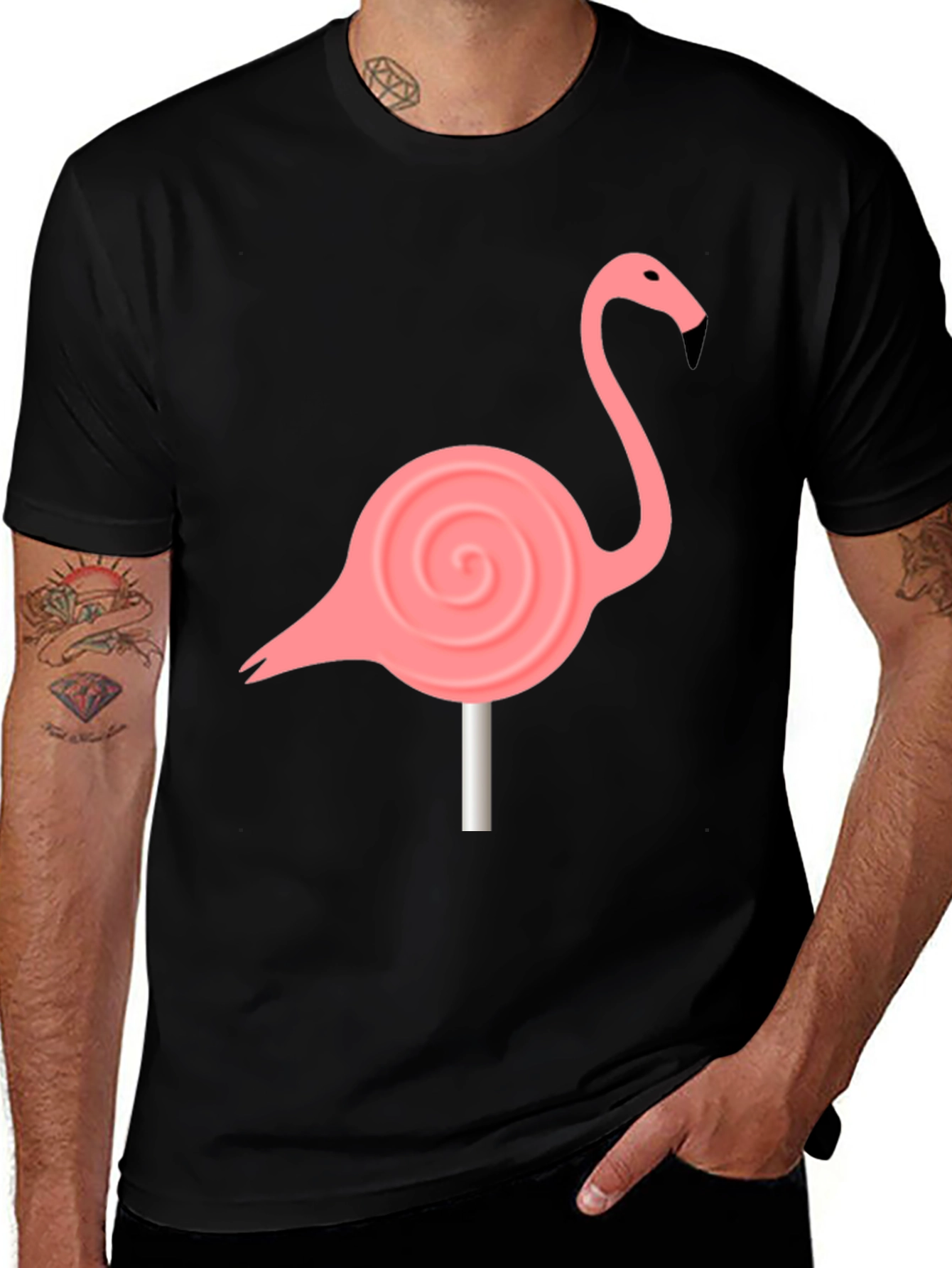Variant 30 of Flamingo Lollipop Graphic Tee - Black Cotton Blend