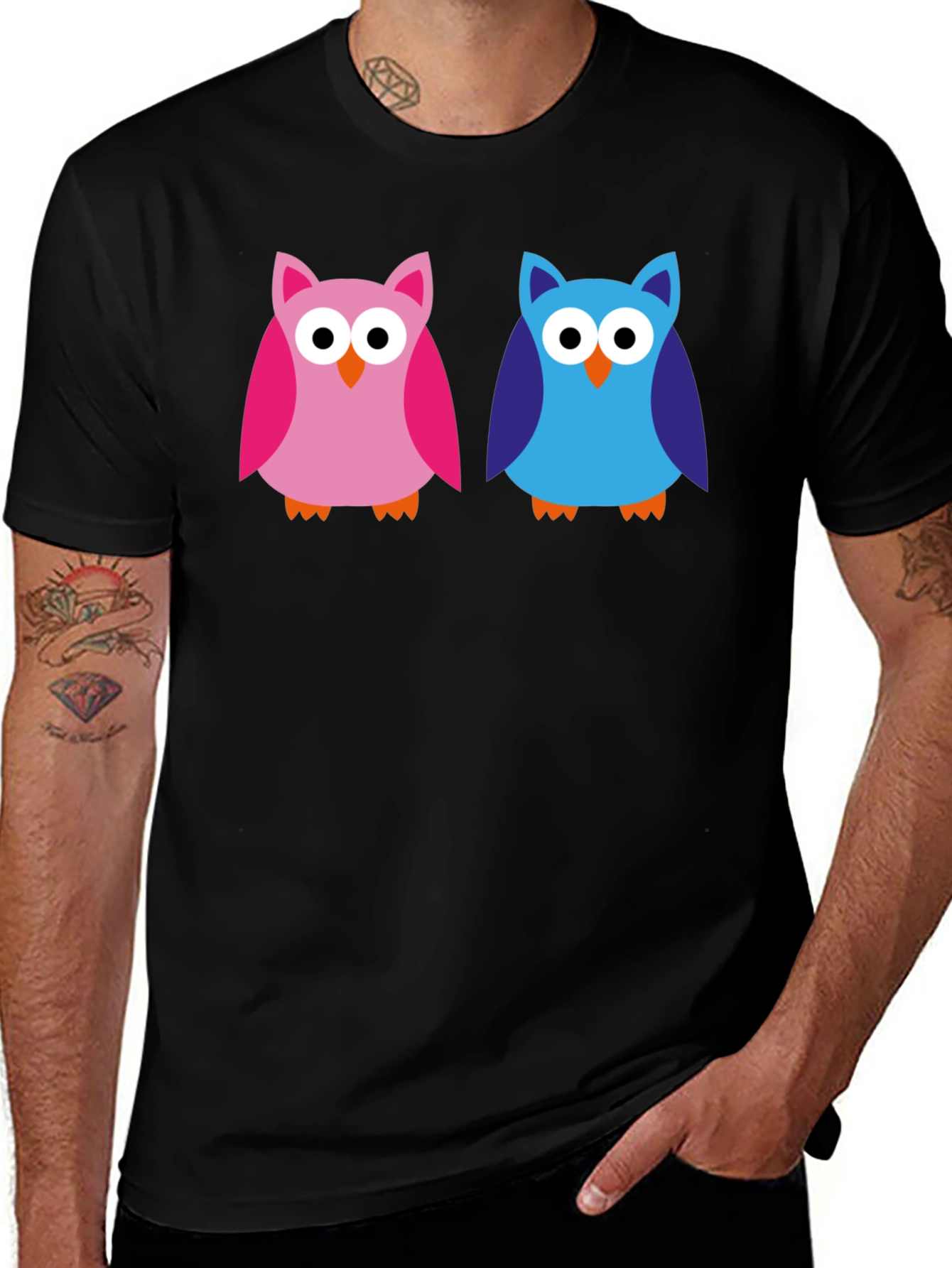 Variant 9 of Cute Owl Graphic T-Shirt - Black Cotton Tee