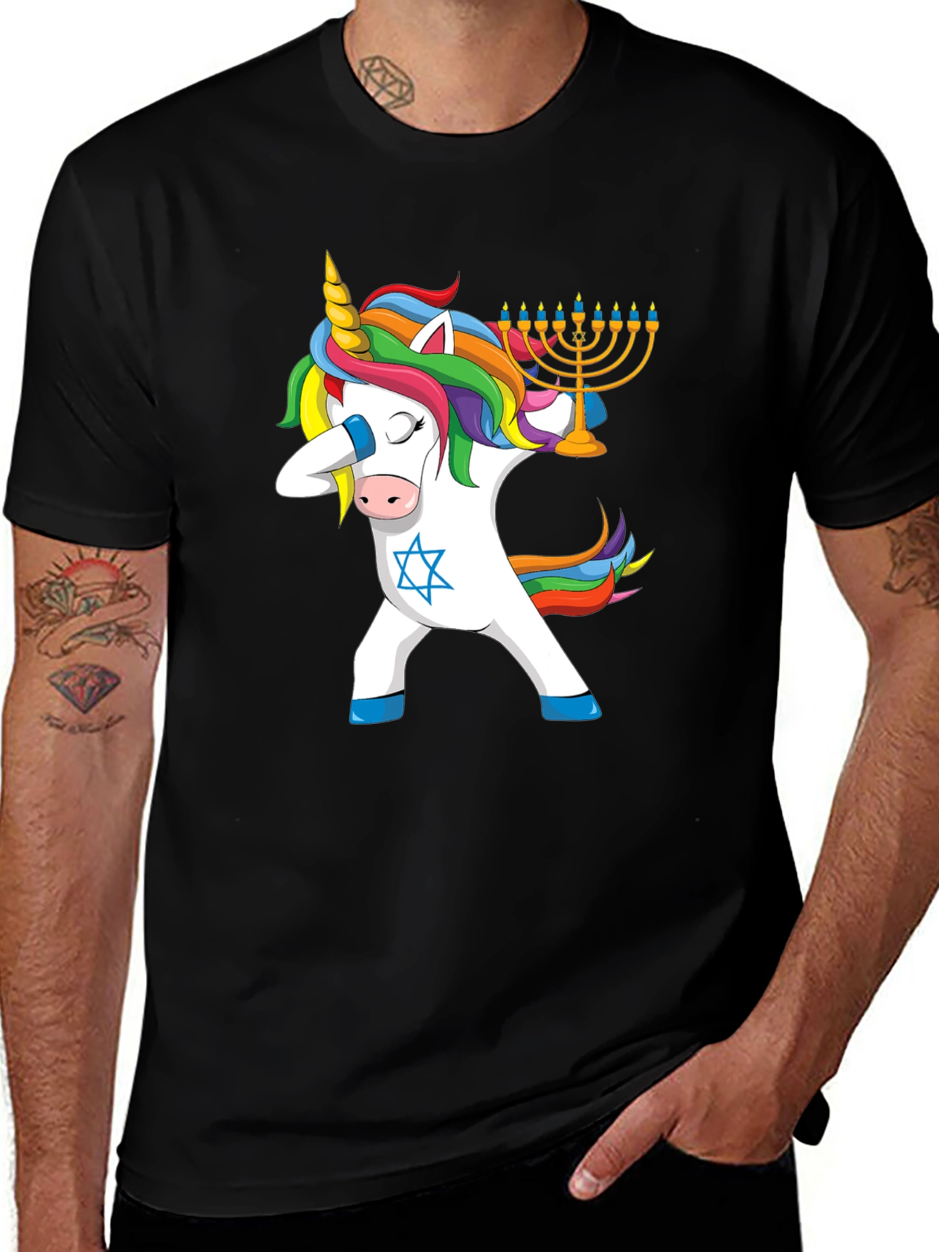 Variant 27 of Dabbing Unicorn Hanukkah Menorah Graphic T-Shirt