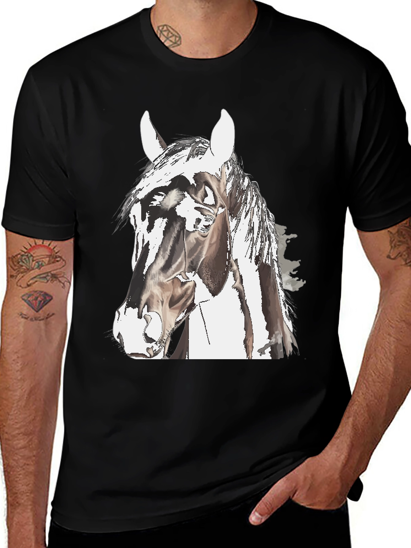 Variant 23 of Horse Graphic Tee - Black Cotton Comfort