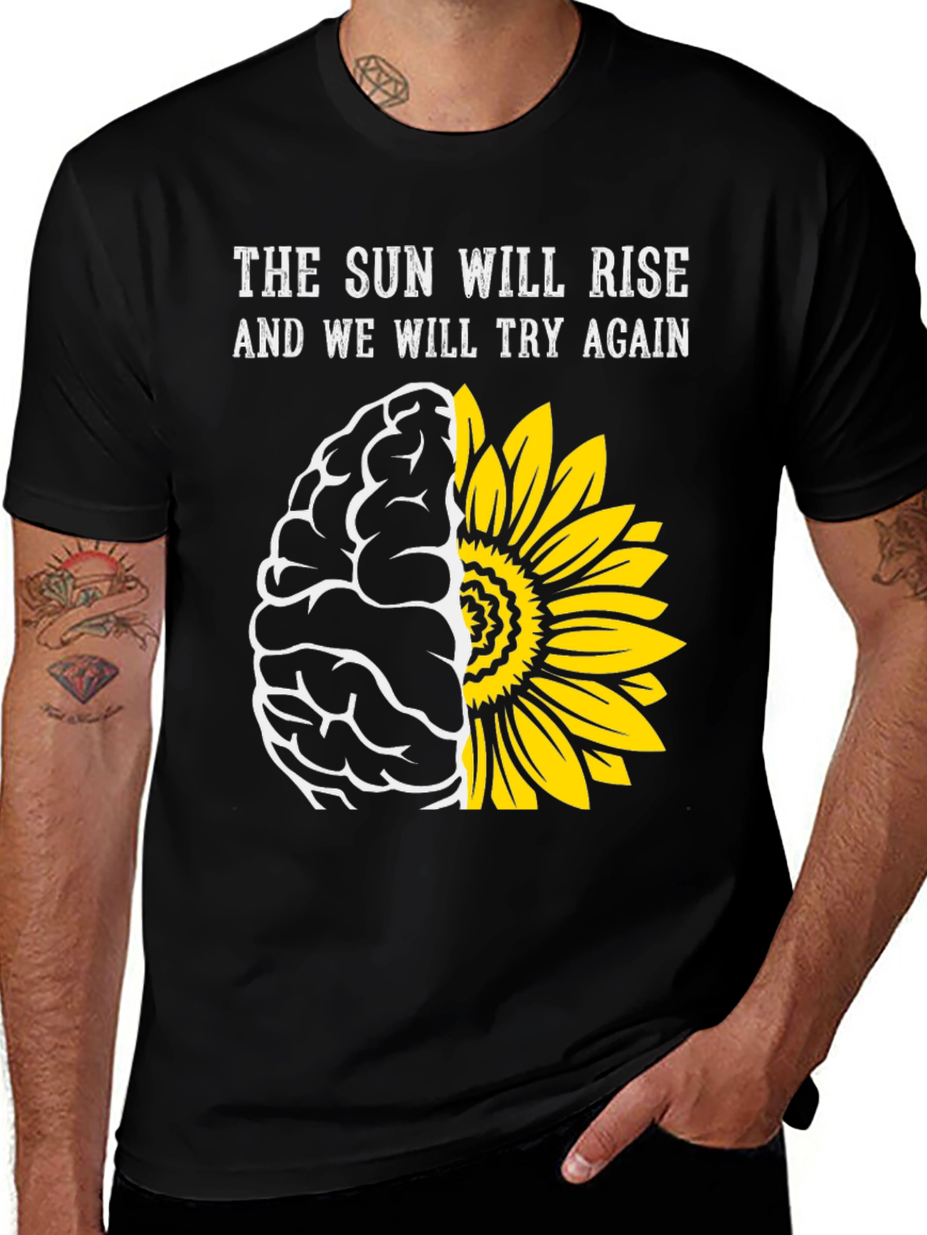 Variant 22 of Sun Will Rise T-Shirt: Brain & Sunflower Design