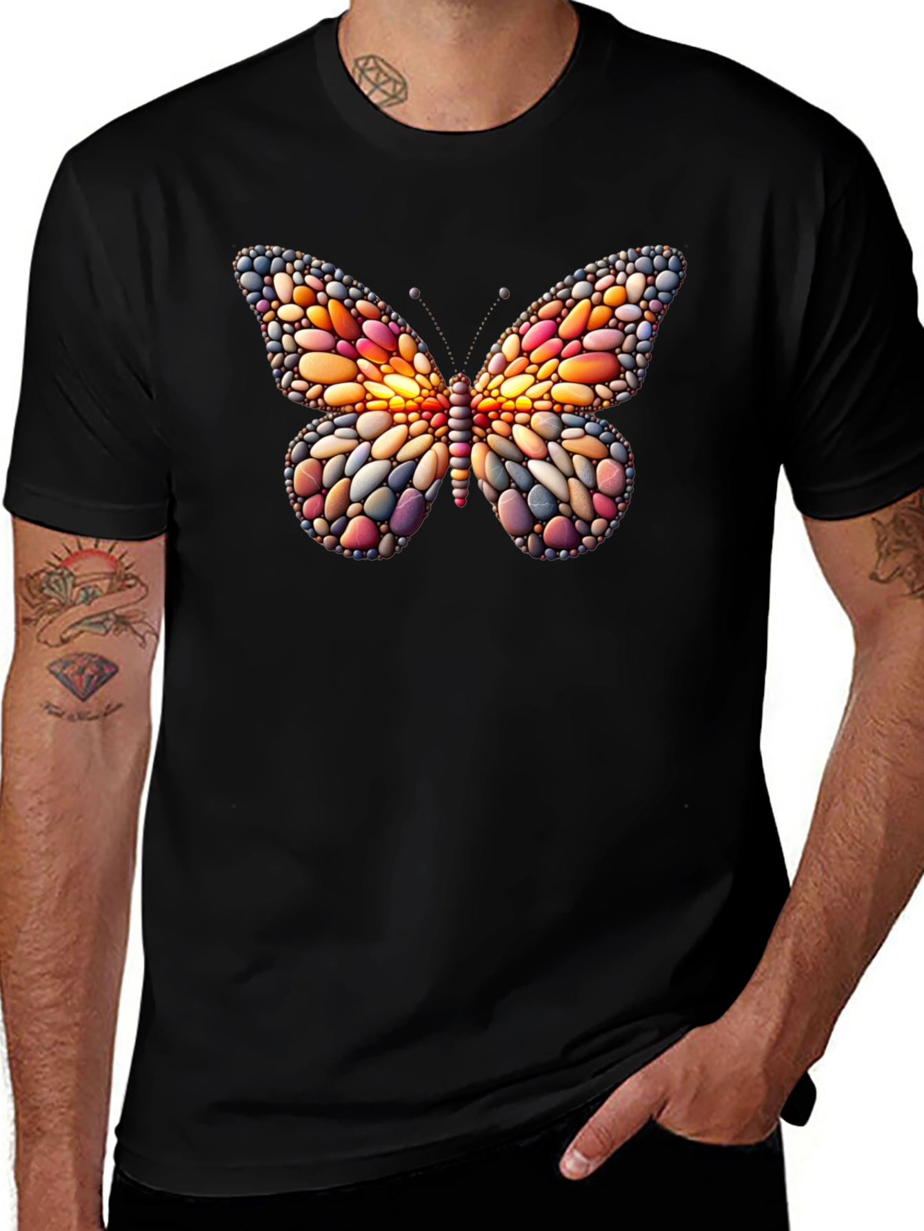Variant 14 of Butterfly Pebble Art Black T-Shirt