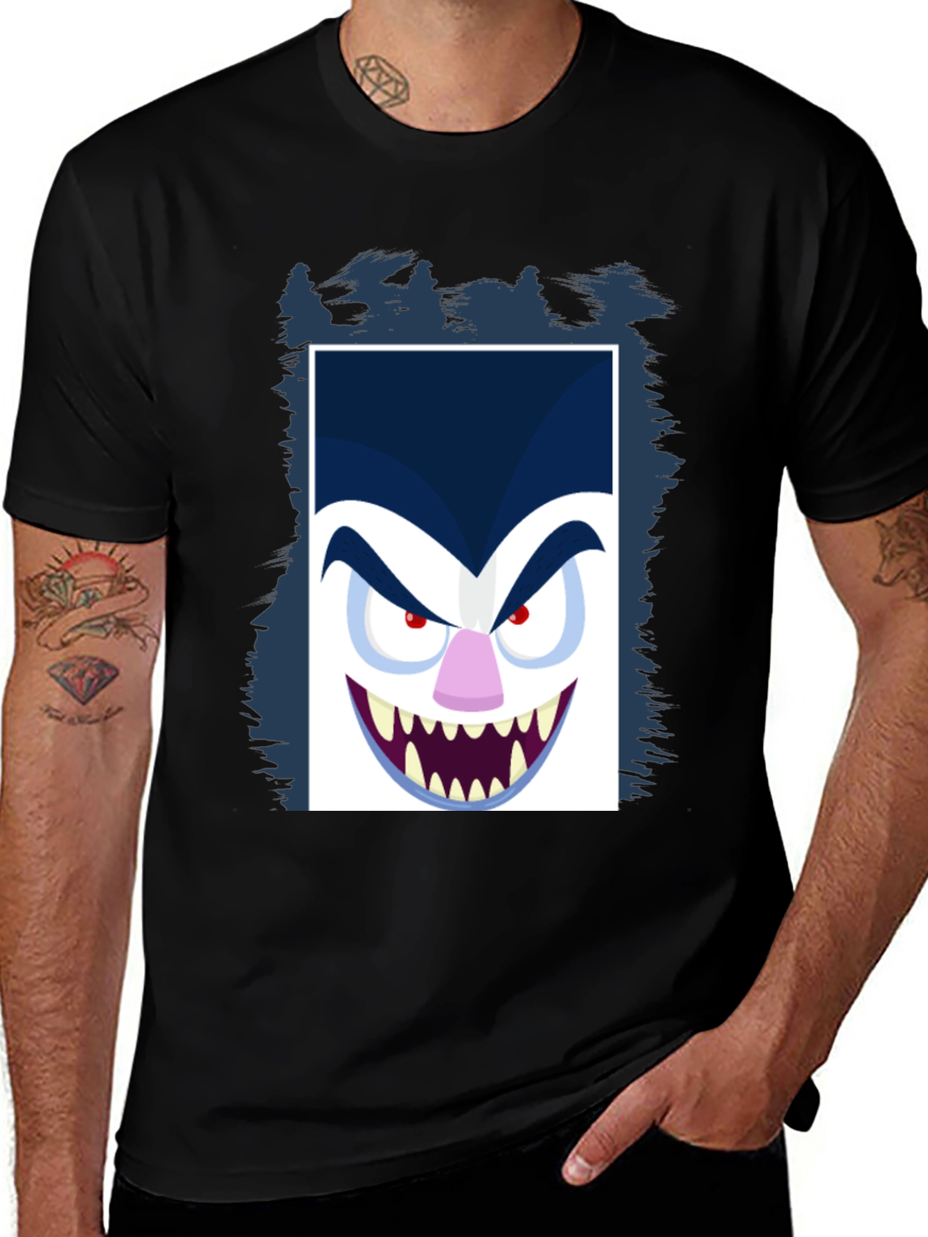 Variant 5 of Cartoon Vampire Face Graphic Black Tee