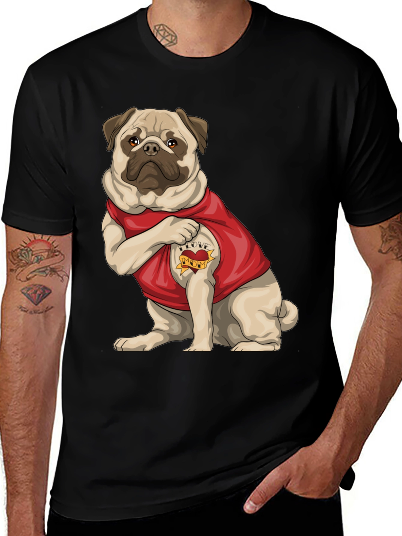 Variant 4 of I Love Mom Pug T-Shirt