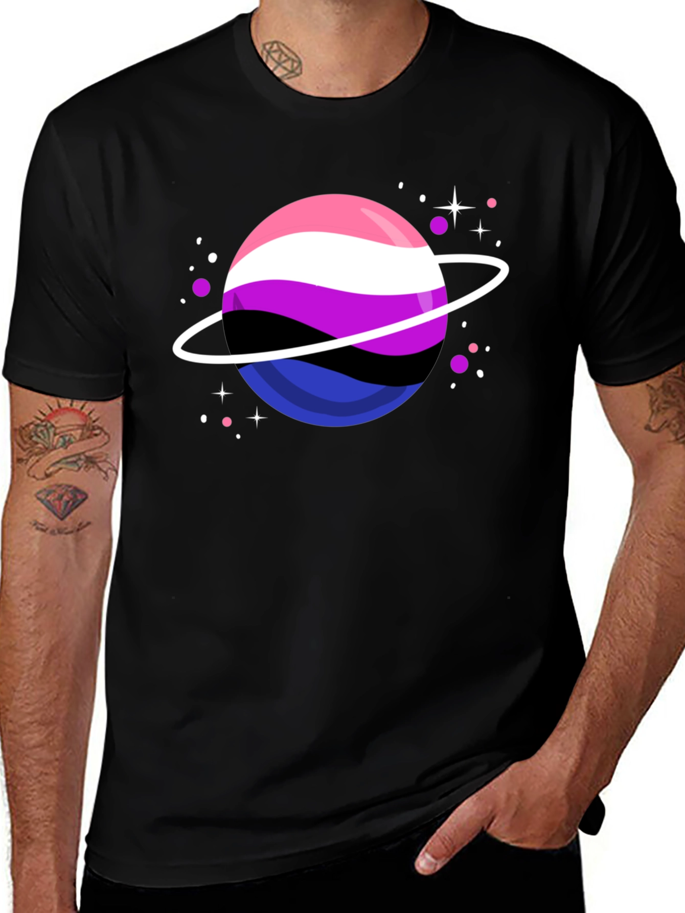Black Genderqueer Pride Planet T-Shirt main image
