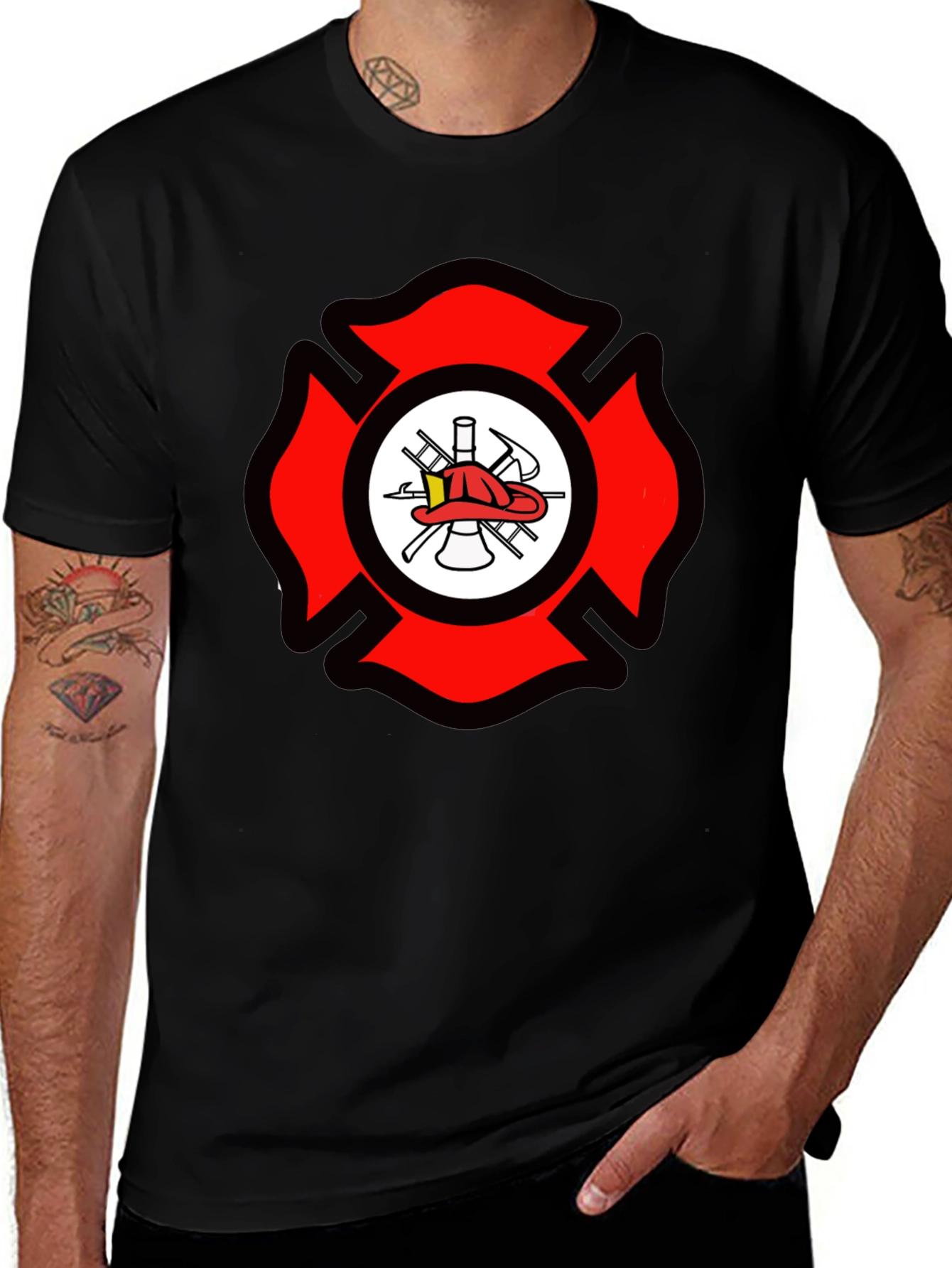 Variant 18 of Firefighter Maltese Cross Graphic Tee - Black