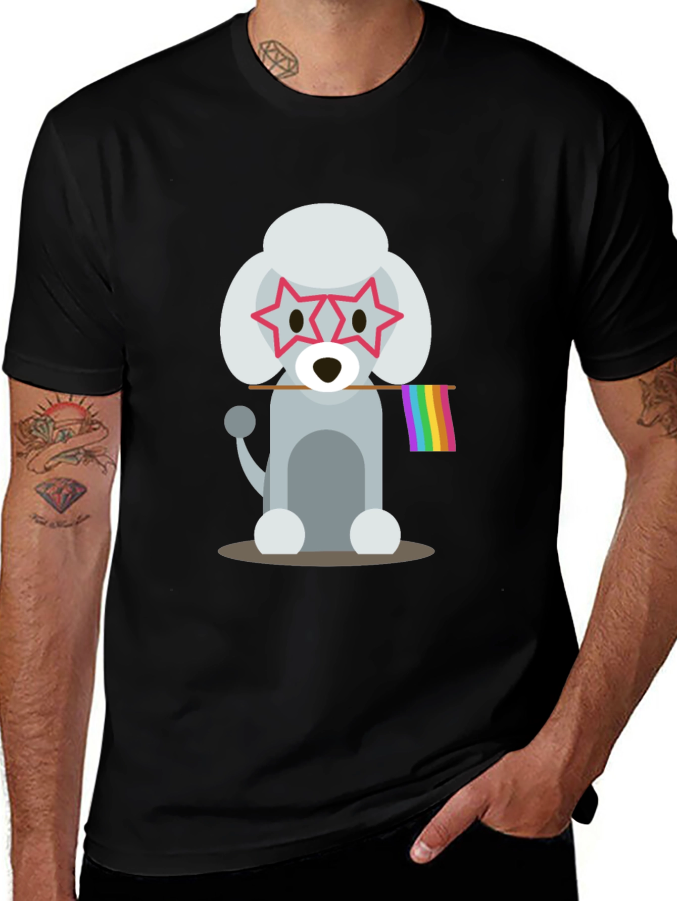 Poodle Pride Graphic Tee - Star Glasses, Rainbow Flag