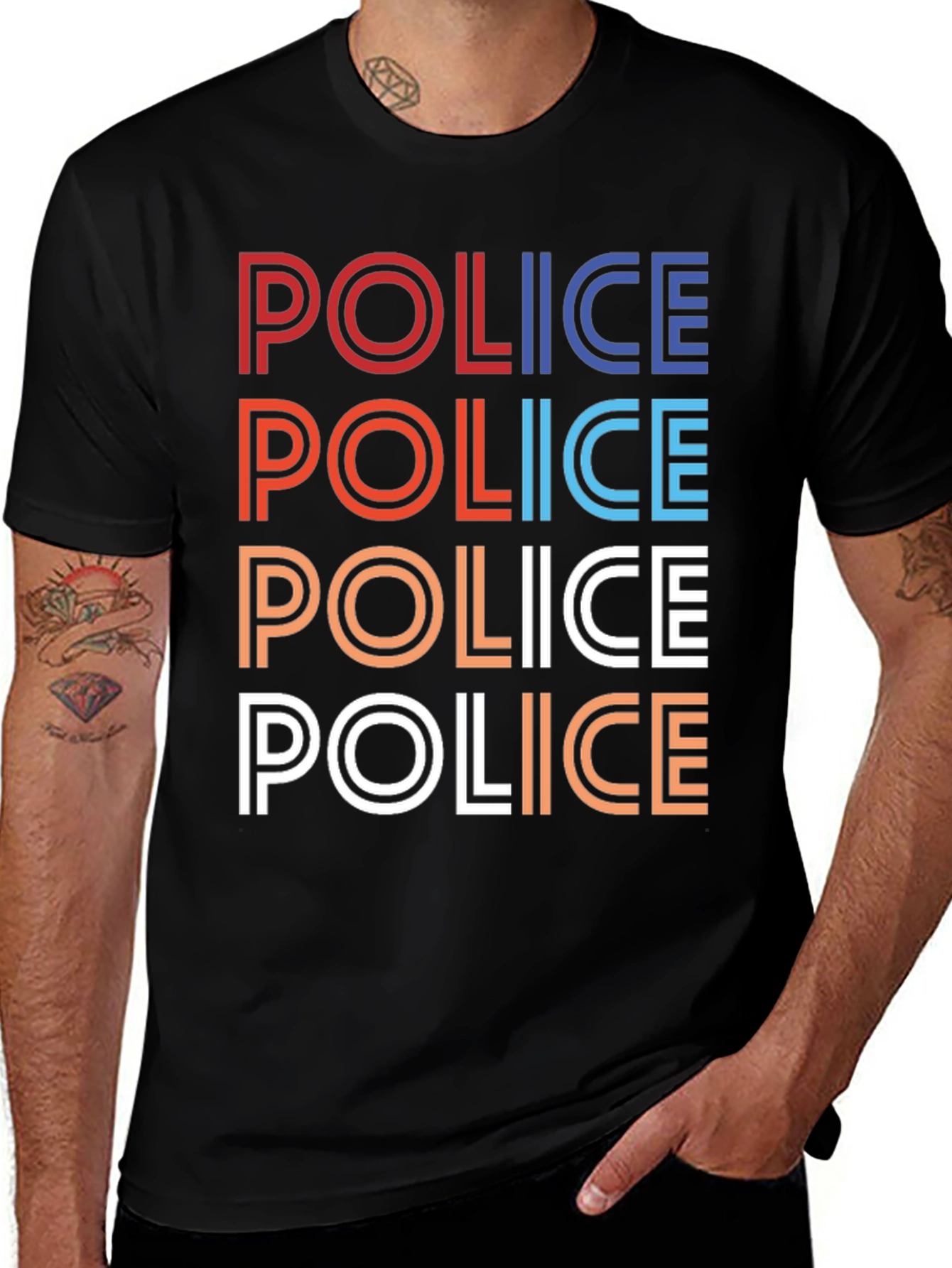 Retro Police T-Shirt - Bold Colorful Design