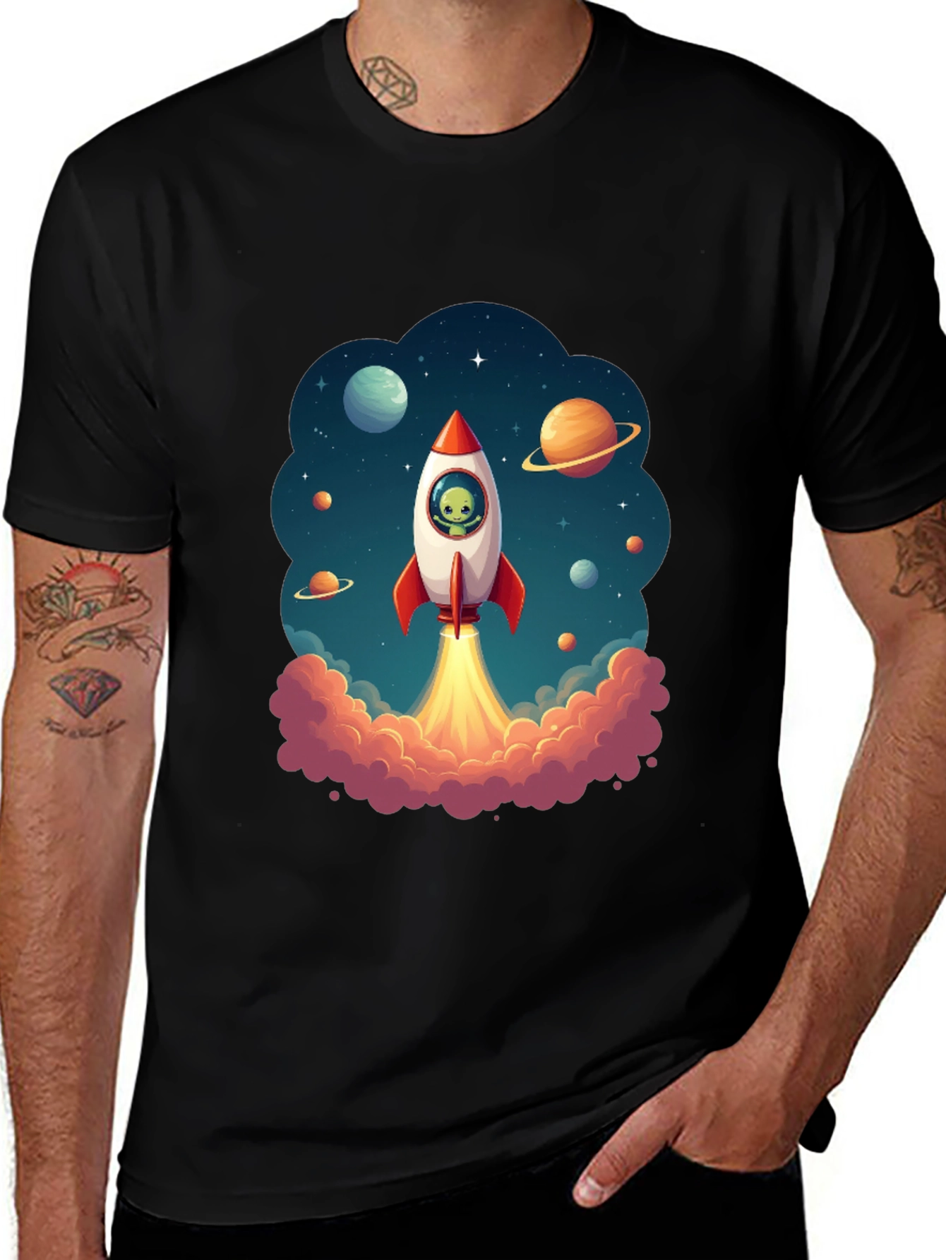 Variant 18 of Cosmic Rocket Ride Black T-Shirt