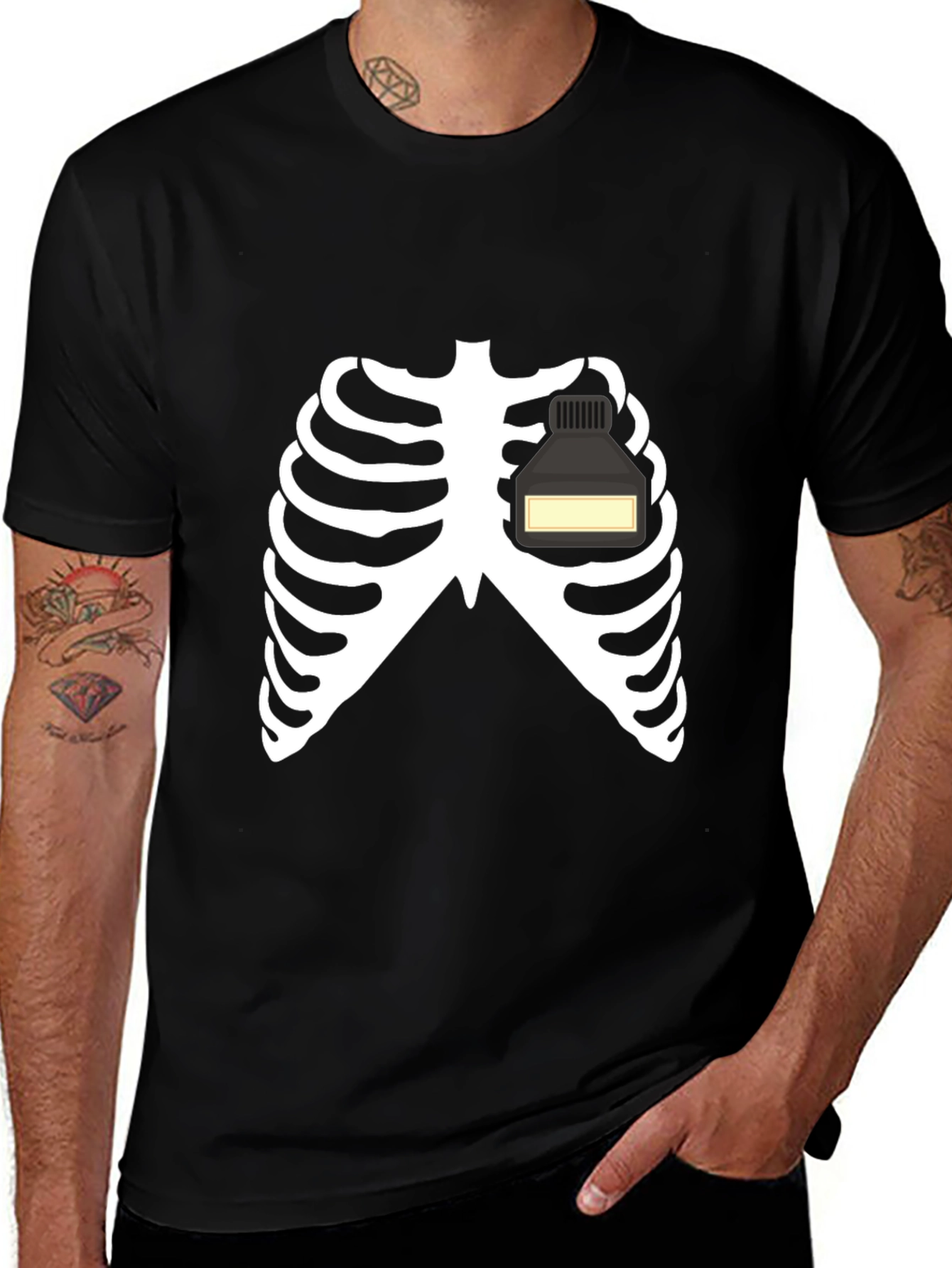 Variant 17 of Skeleton Rib Cage Ink Bottle Heart Graphic Tee