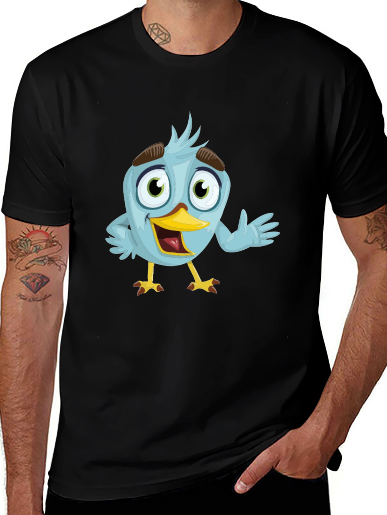 Variant 20 of Cartoon Bird Graphic Tee - Black