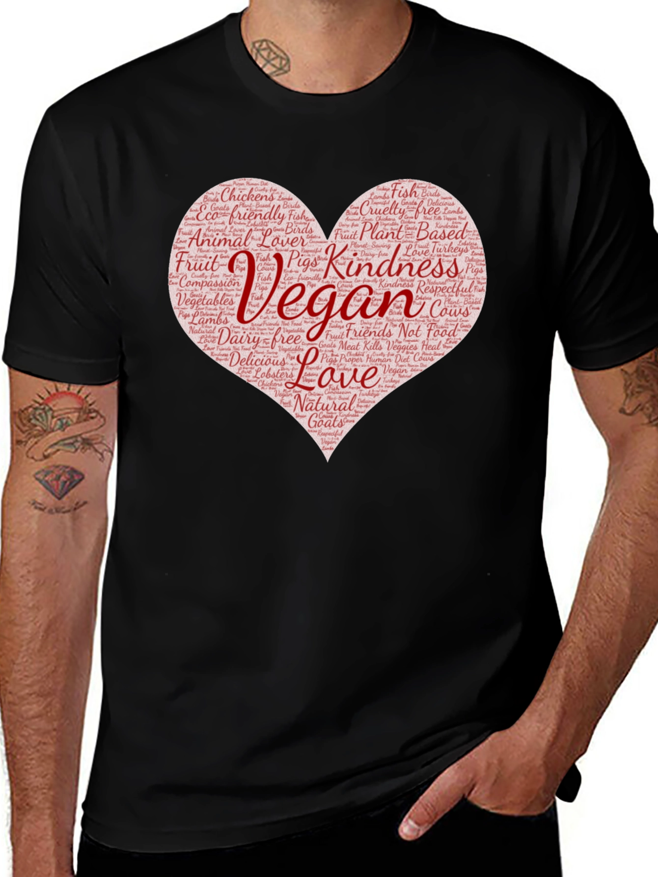 Variant 11 of Vegan Heart Word Cloud T-Shirt - Animal Lover Tee