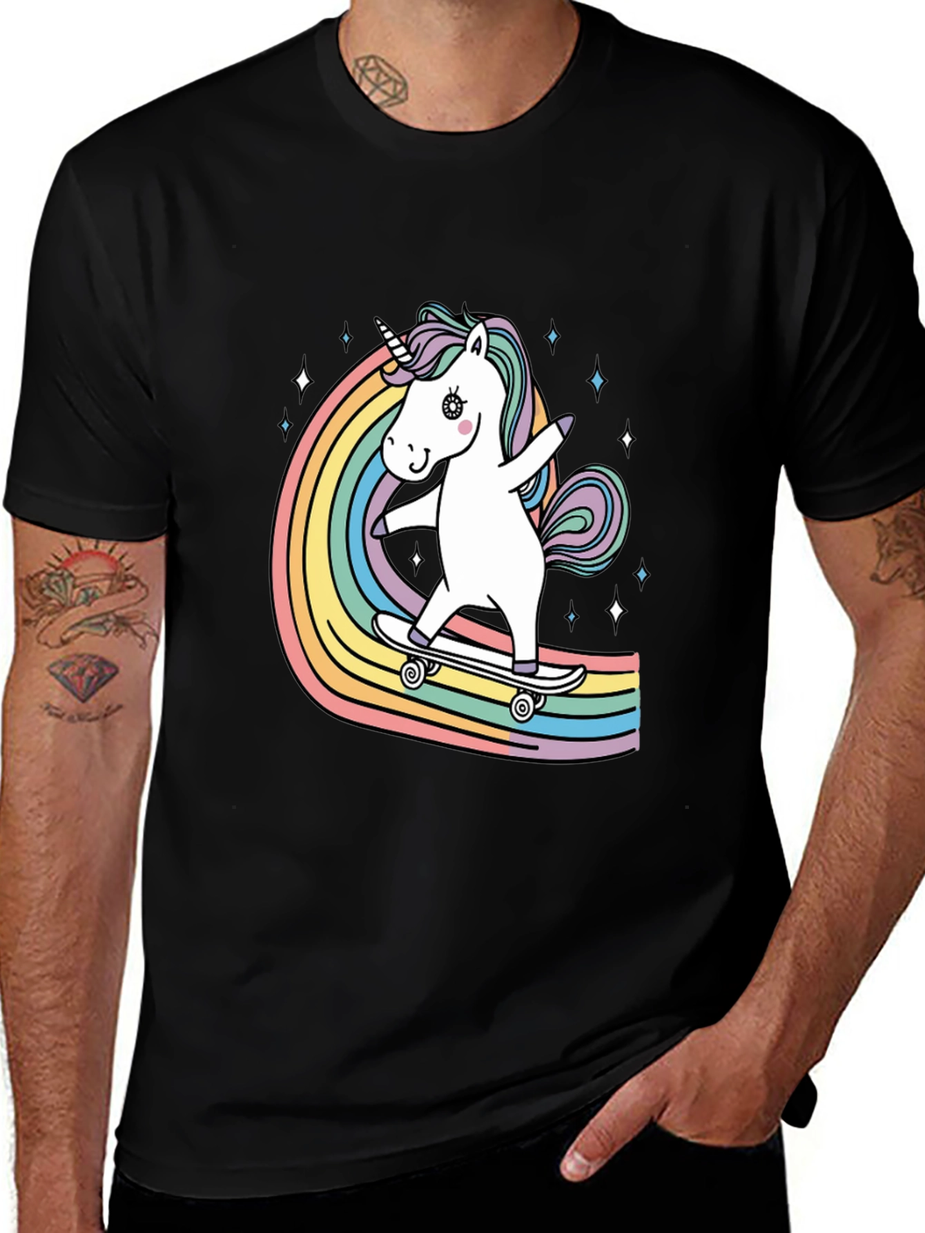 Variant 3 of Unicorn Skateboard Rainbow T-Shirt