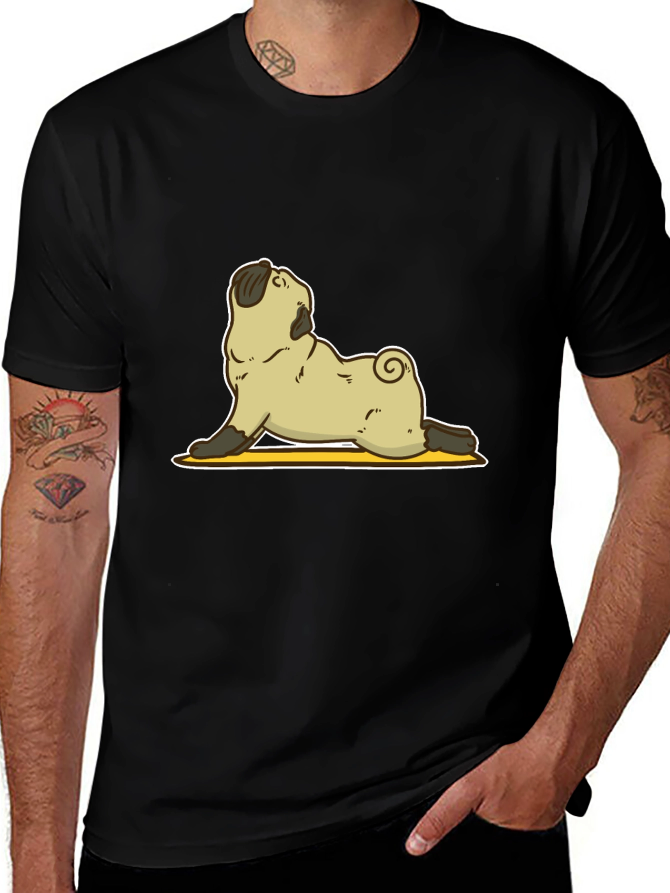 Variant 22 of Pug Yoga Black T-Shirt