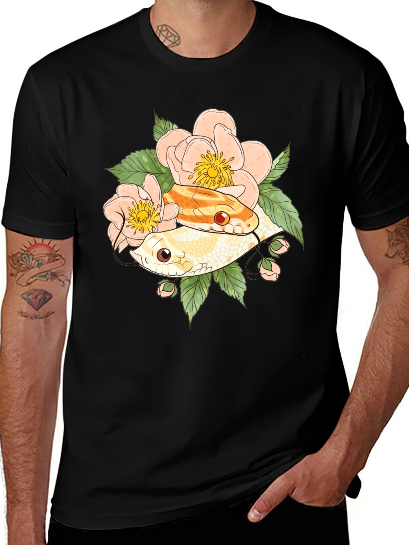 Variant 21 of Snake & Floral T-Shirt - Unique Graphic Tee