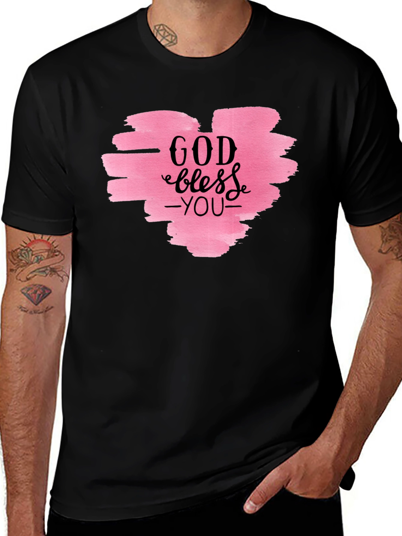 Variant 13 of God Bless You T-Shirt - Pink Heart Design