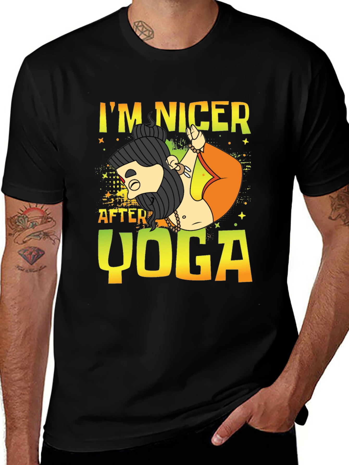 Variant 23 of Yoga Humor T-Shirt: I'm Nicer After Yoga Black Tee