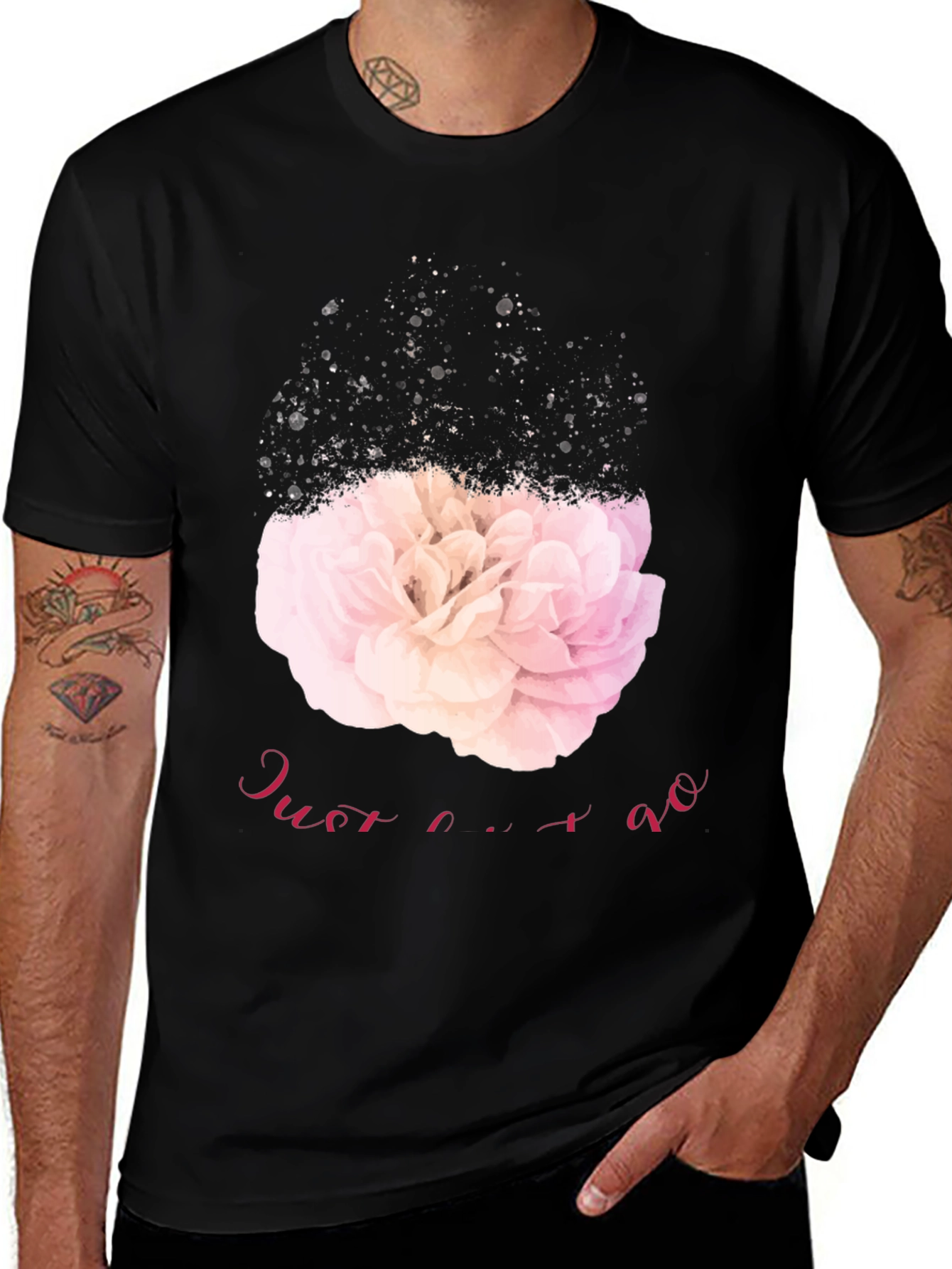 Variant 19 of Floral 'Just Go' Black T-Shirt