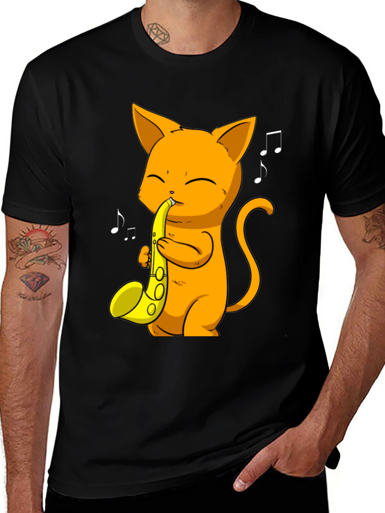 Variant 8 of Cat Saxophone Player Black T-Shirt