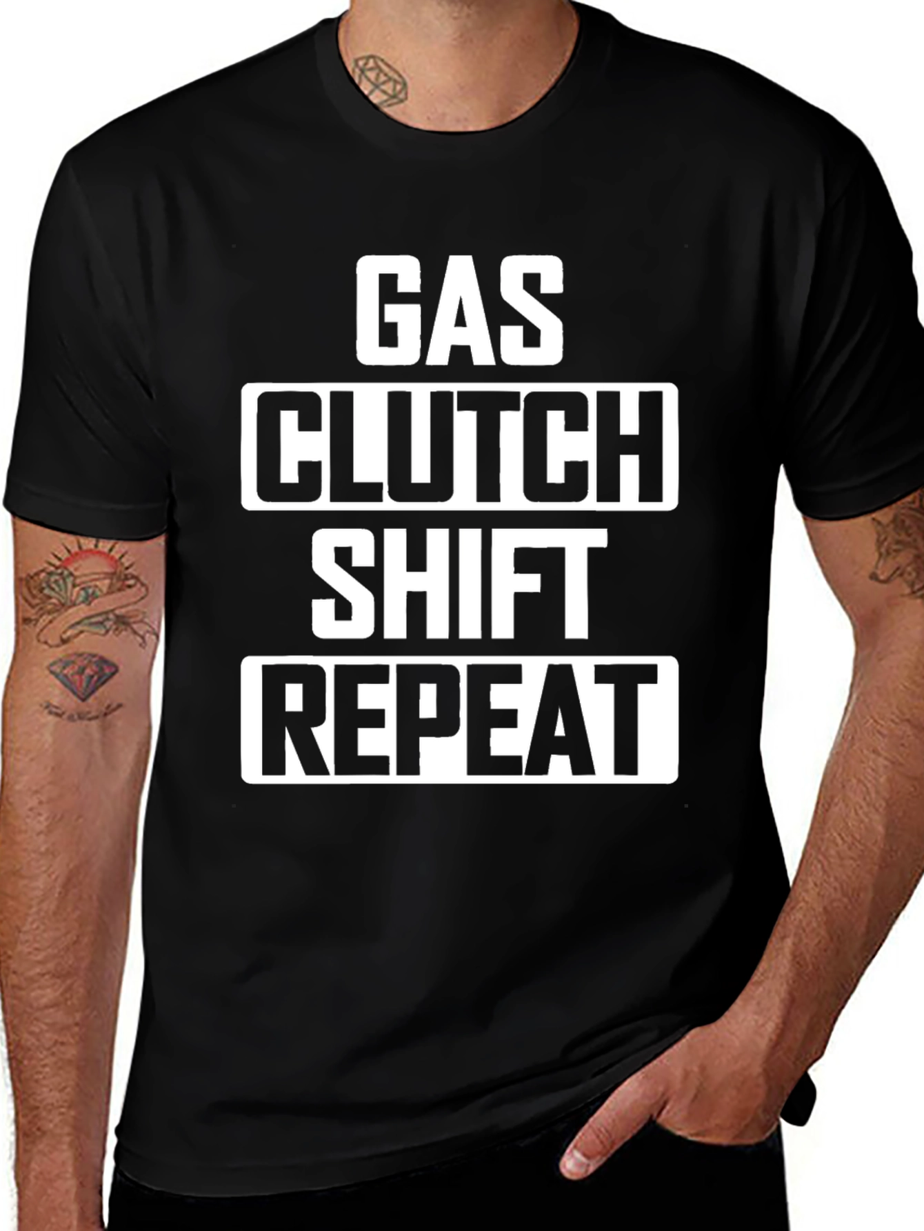 Variant 15 of Gas Clutch Shift Repeat Black T-Shirt