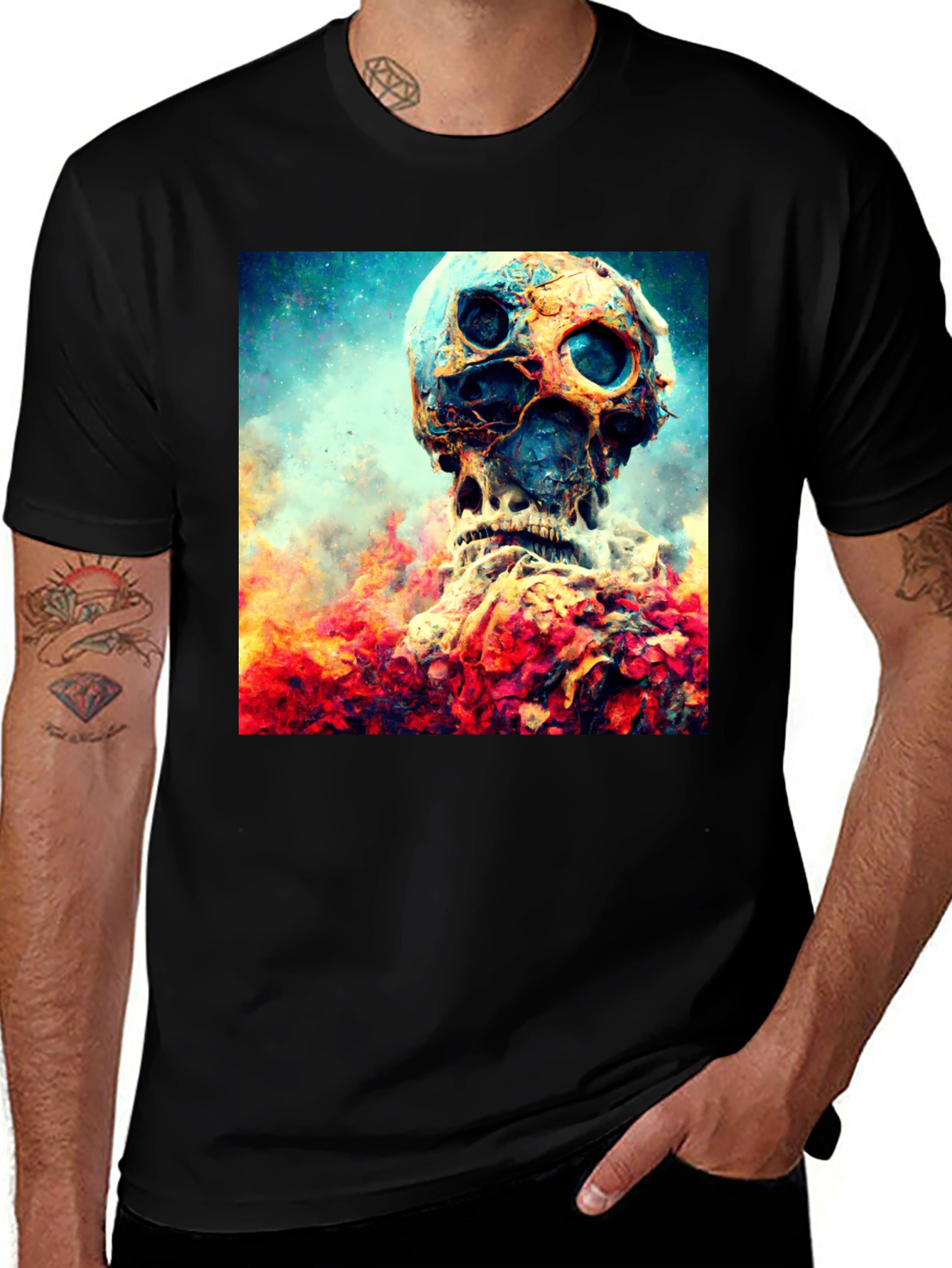 Variant 23 of Skull Art Graphic Tee - Black Cotton T-Shirt