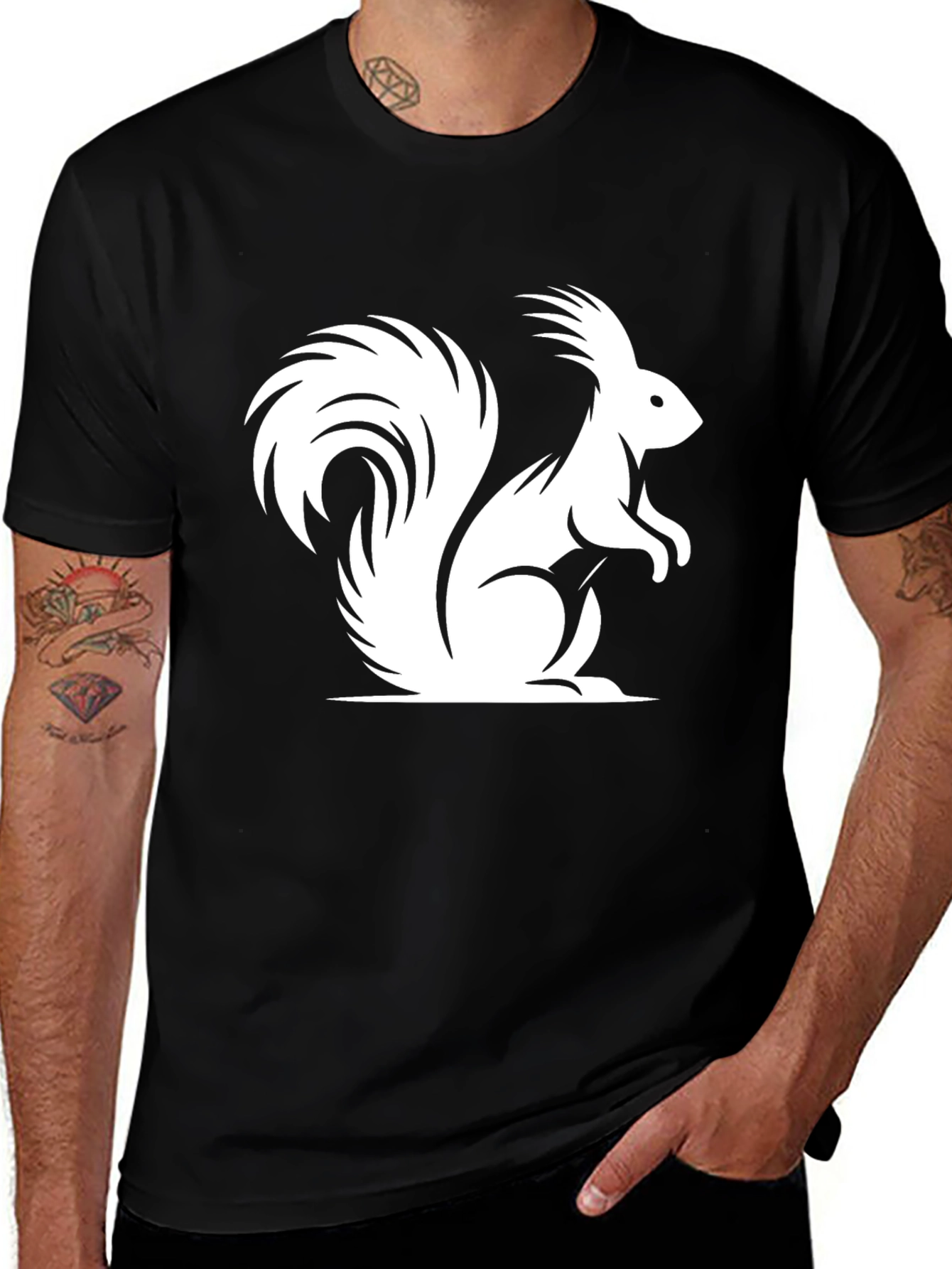 Variant 17 of Squirrel Graphic T-Shirt - Black Cotton Tee