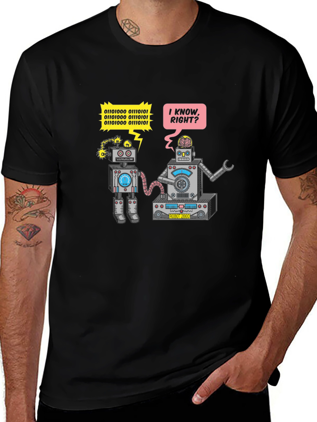 Robots Chatting T-Shirt - Binary Code Funny Tee