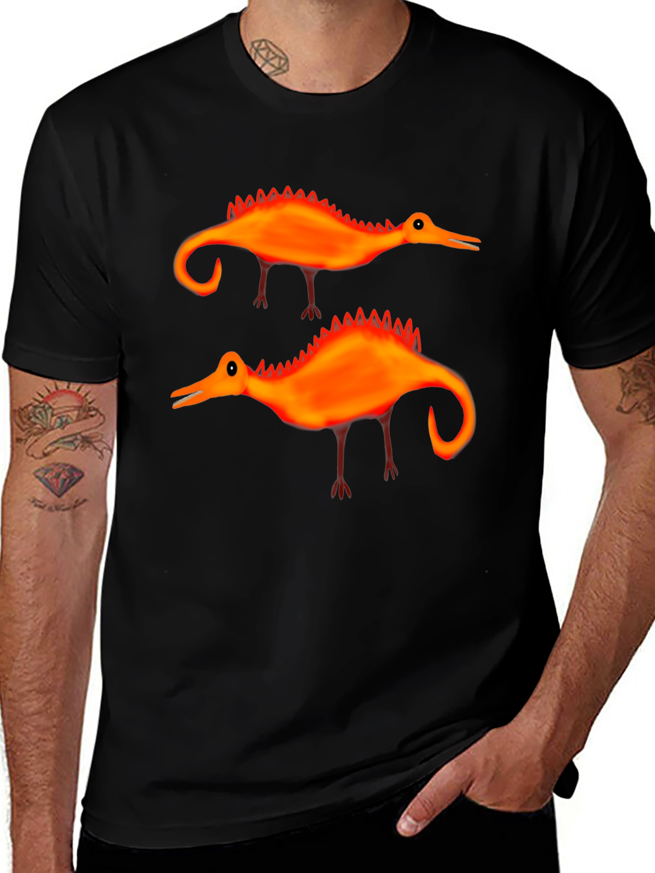 Variant 14 of Whimsical Dino T-Shirt: Quirky Orange Design