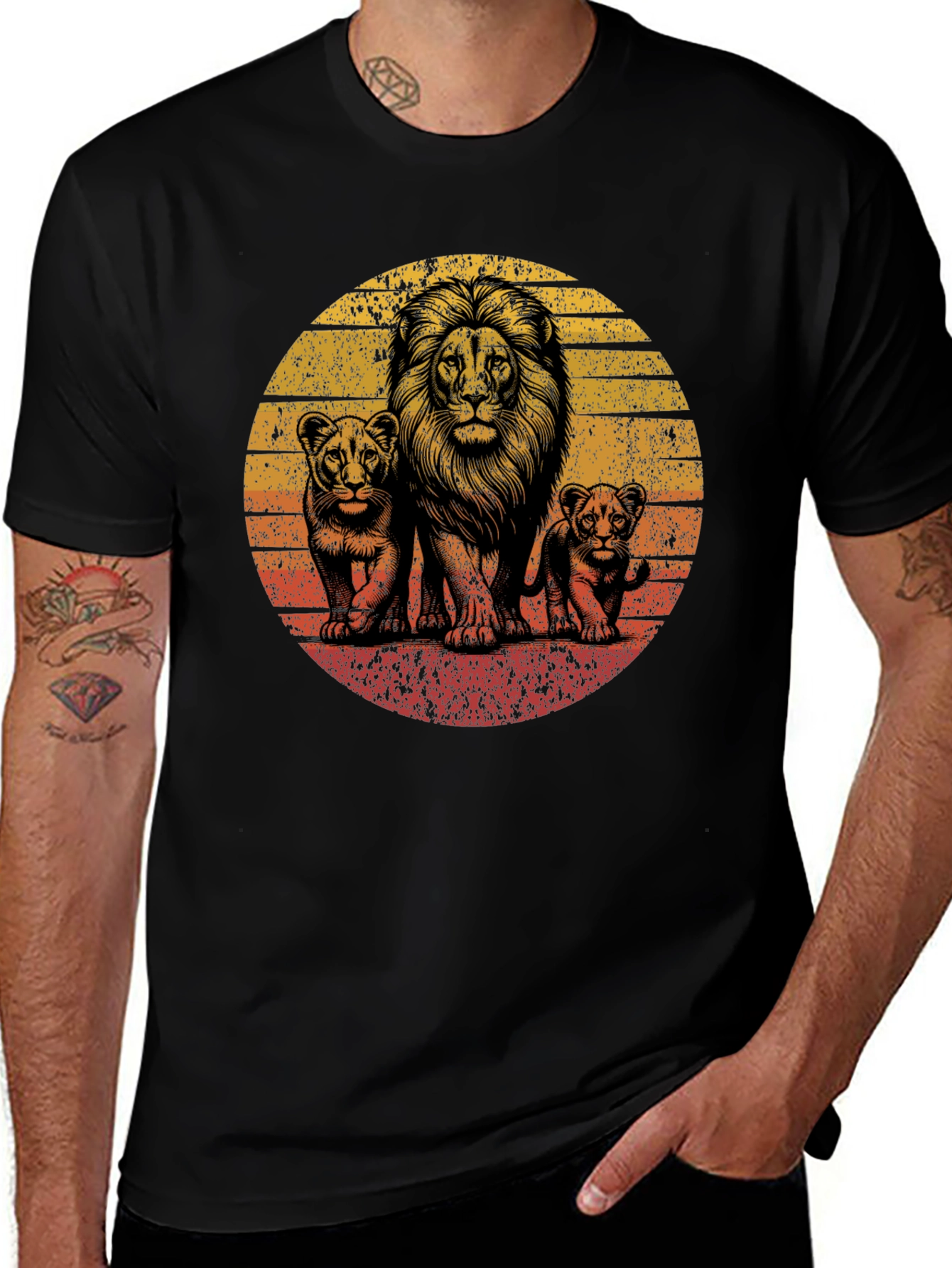 Variant 28 of Lion Family Graphic Tee - Sunset Design