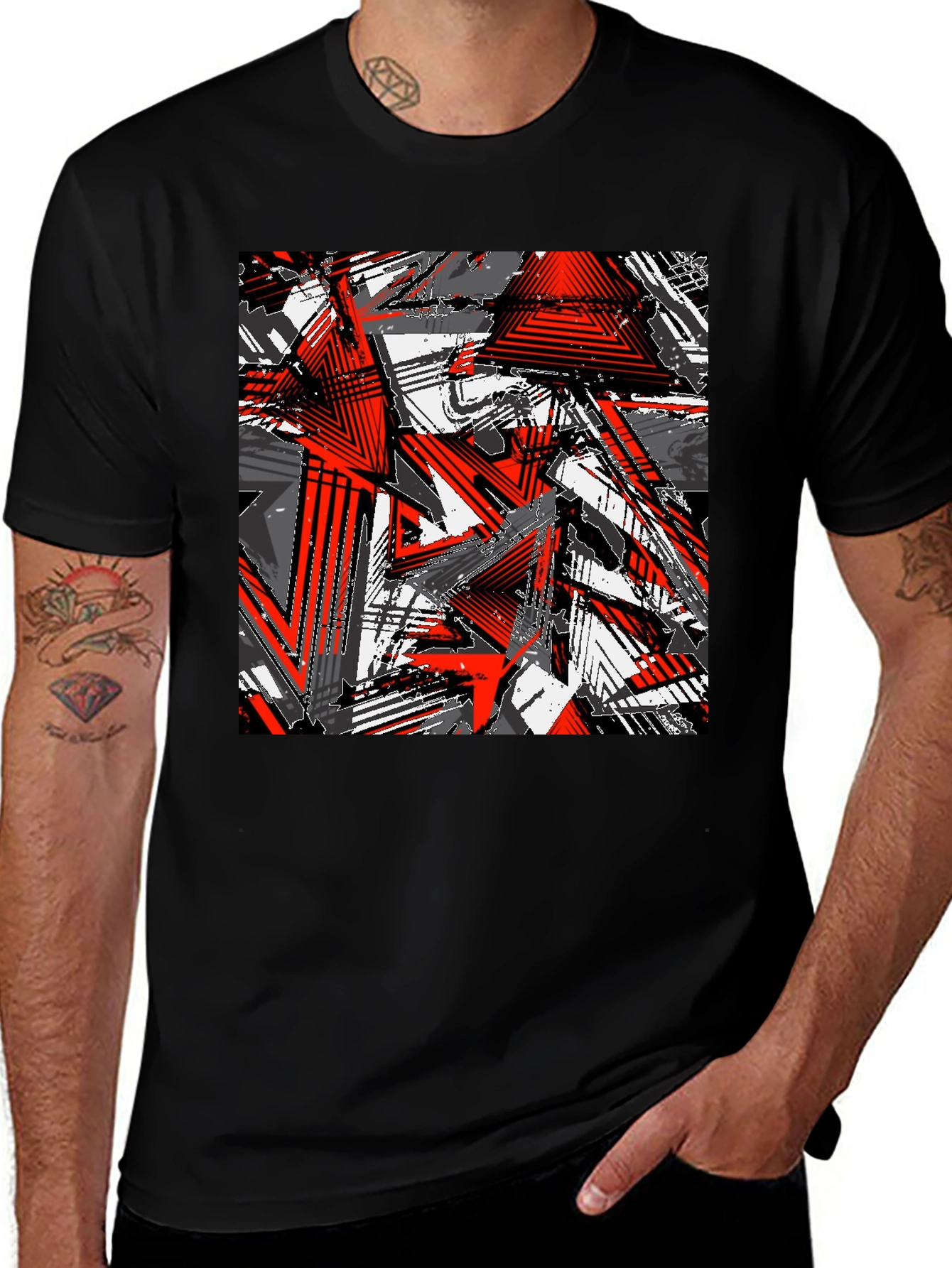 Variant 19 of Abstract Geometric Print Men's Black T-Shirt