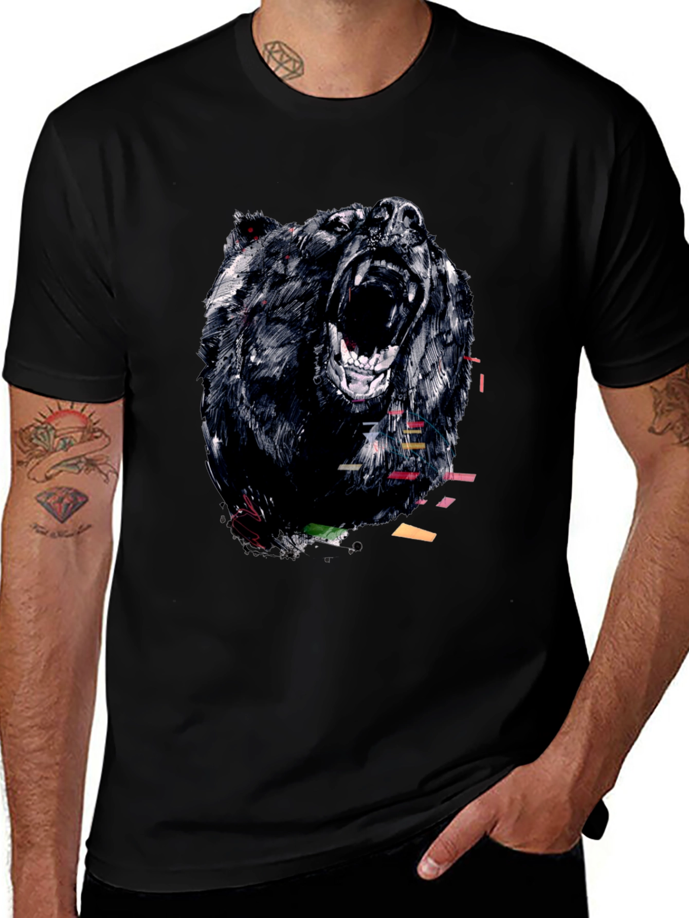 Variant 22 of Bear Graphic Tee - Men's Black T-Shirt